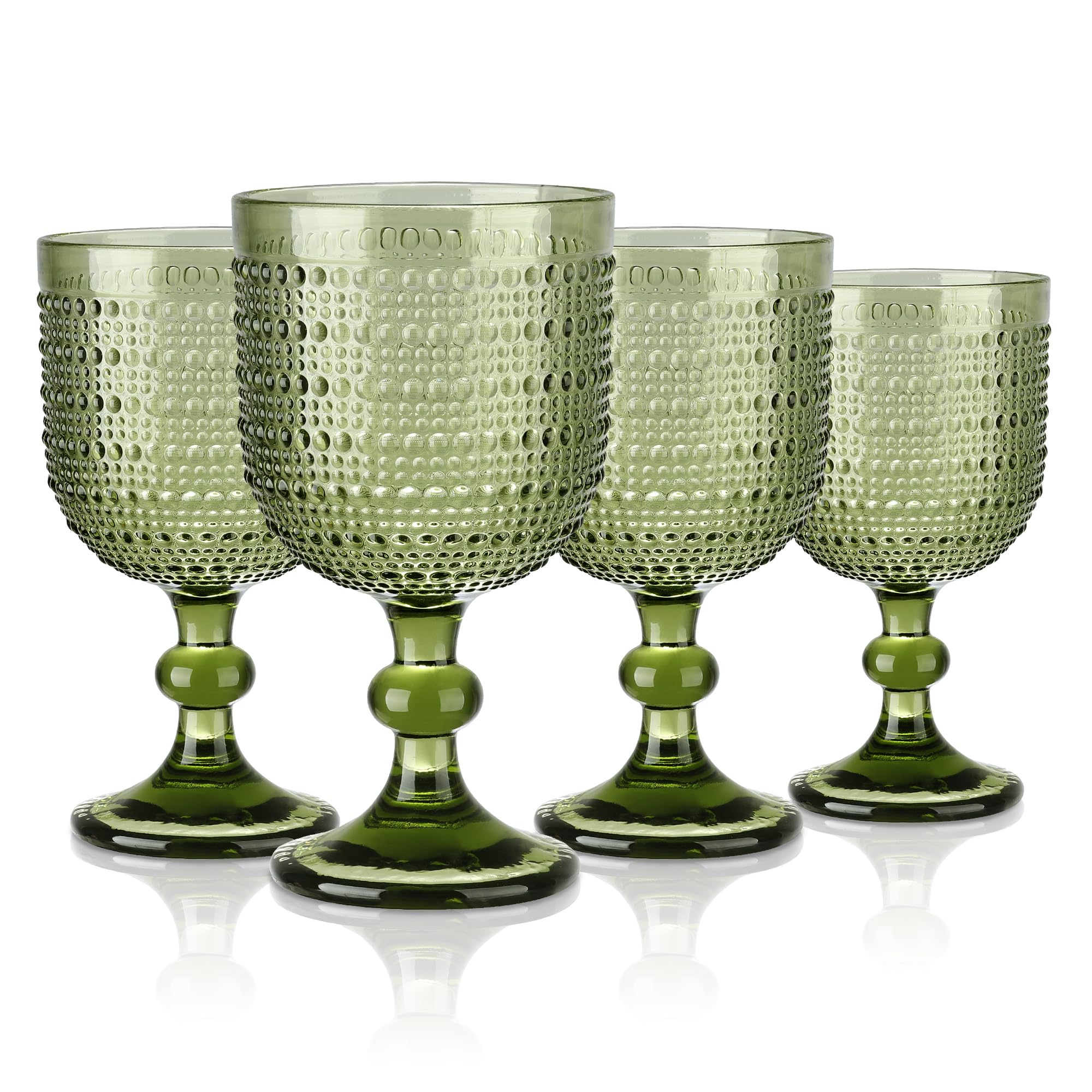Joeyan Green Vintage Wine Goblet Glasses,Embossed Colored Stemmed Glass Cup | Hobnail Ste…