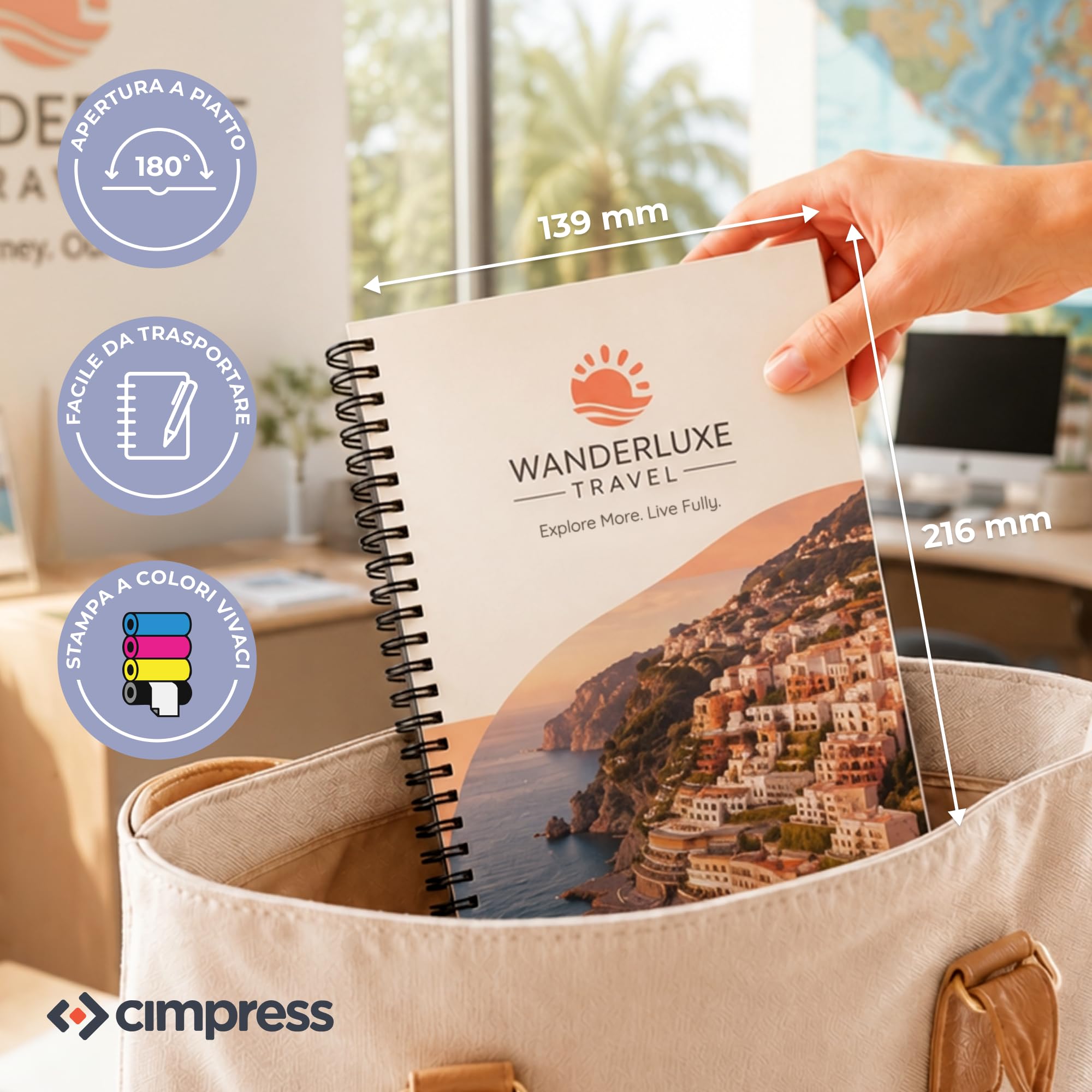 Quaderno A5 a personalizzabile, foto, logo o testo, A righe, 10 Pezzi | Copertina lucida 300 g/m², 160 pagine carta 90 g/m², spirale, ideale per riunioni, formazione e regali aziendali