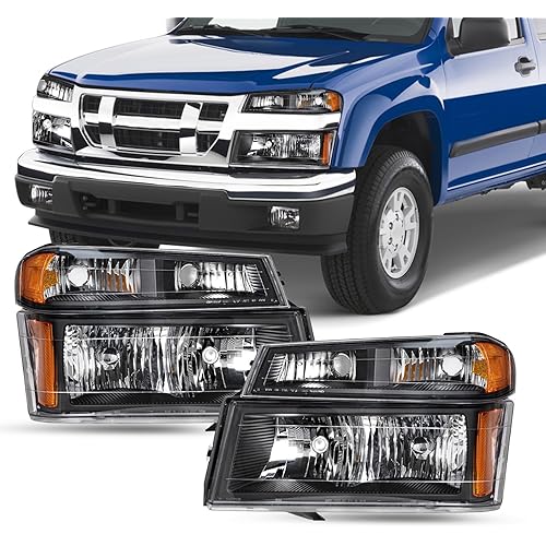 4pcs Headlight Assembly Compatible with 04-12 Chevy Colorado / 04-12 GMC Canyon / 06-08 Isuzu I-Series Headlamps with bumper lights Black Housing with Amber Reflector