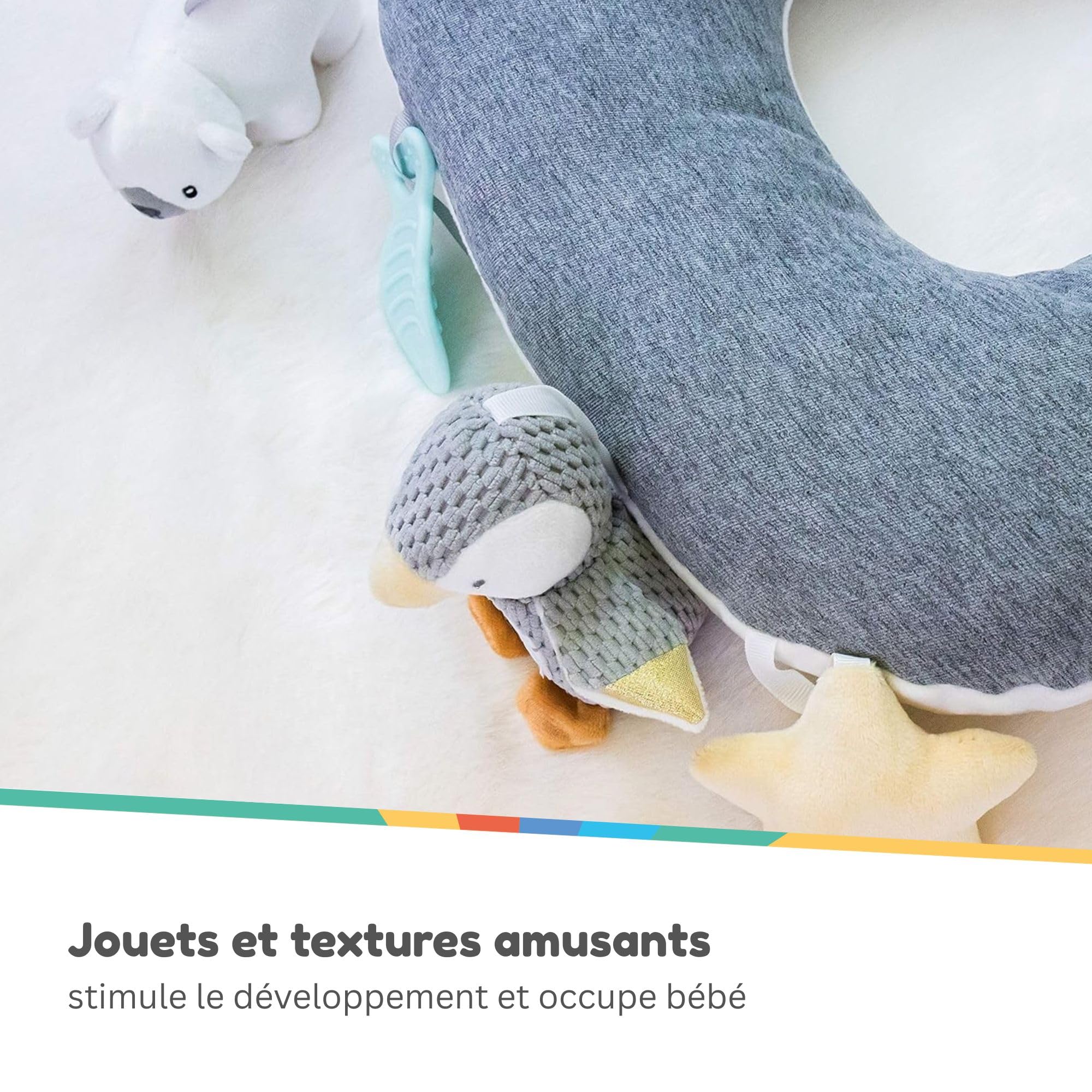 Nuby Coussin Bébé Interactif Little Penguin Tummy Time | Oreiller Sensoriel Pingouin Gris Dès la Naissance