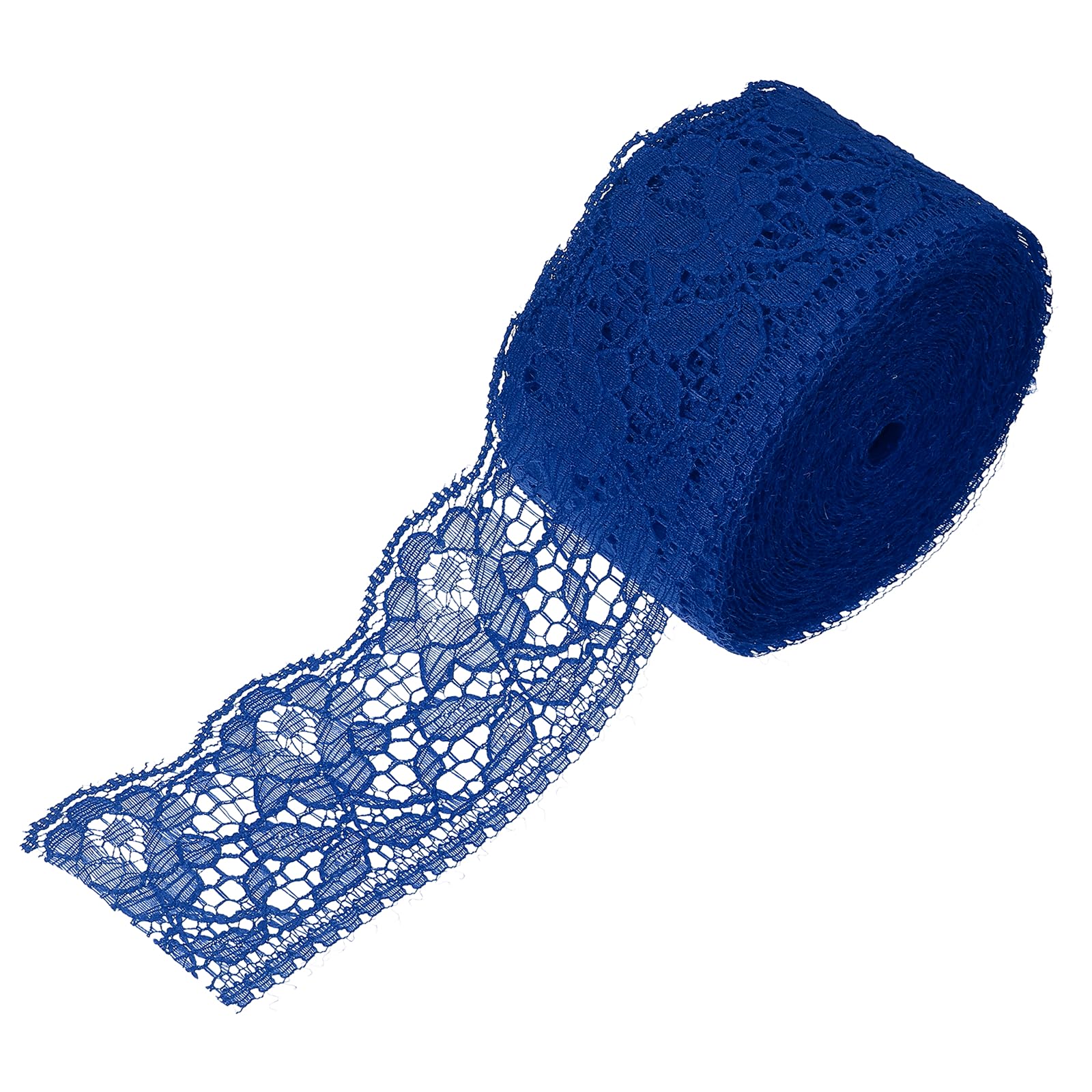 sourcing map 2.4 Inch Wide 10 Yard Elastic Lace Ribbon Floral Pattern Dark Blue Stretch Lace Trim Embroidered Fabric for Sewing Making, and DIY Crafts, Gift Wrapping, Bouquets, Wedding Decor