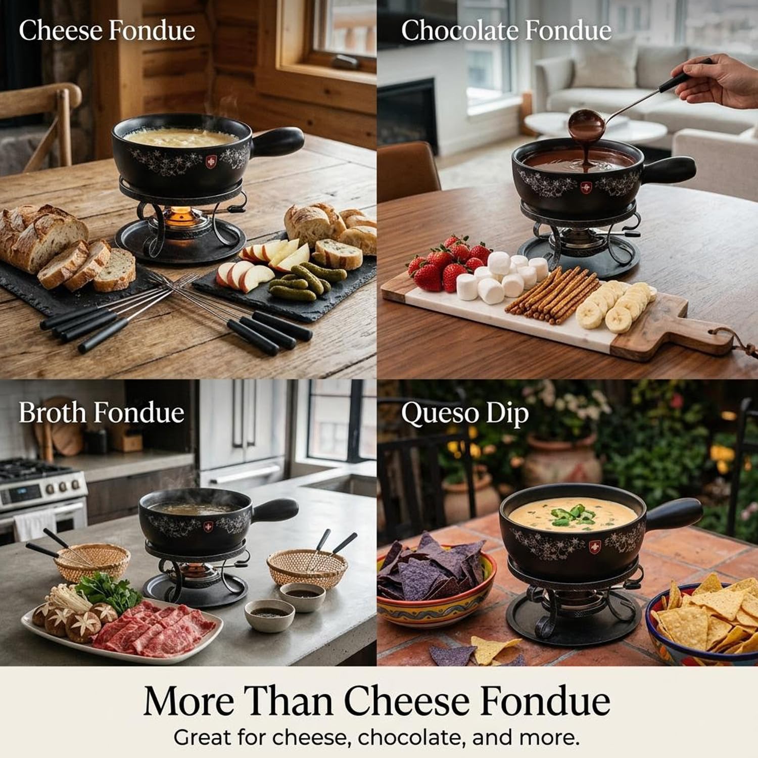 Artestia Käsefondue-Kochtopf, Keramik, Schweizer Blumen, (Fondue-Set – Schweizer Alpen) Fondue Set - Swiss Floral