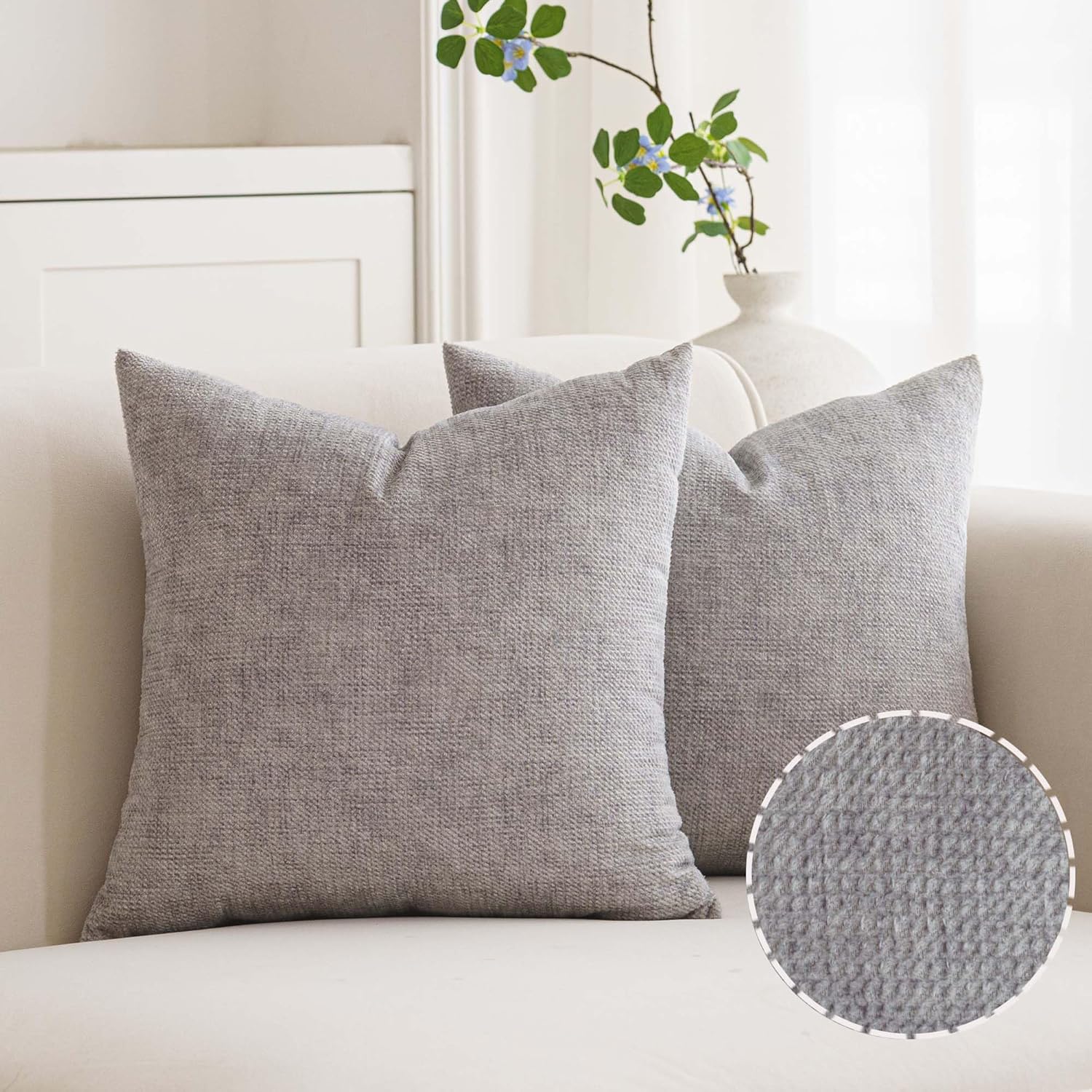 NiNi ALL Velvet Throw Pillow Covers Grey 20x20 Inch Set of 2 Decorative Luxurious