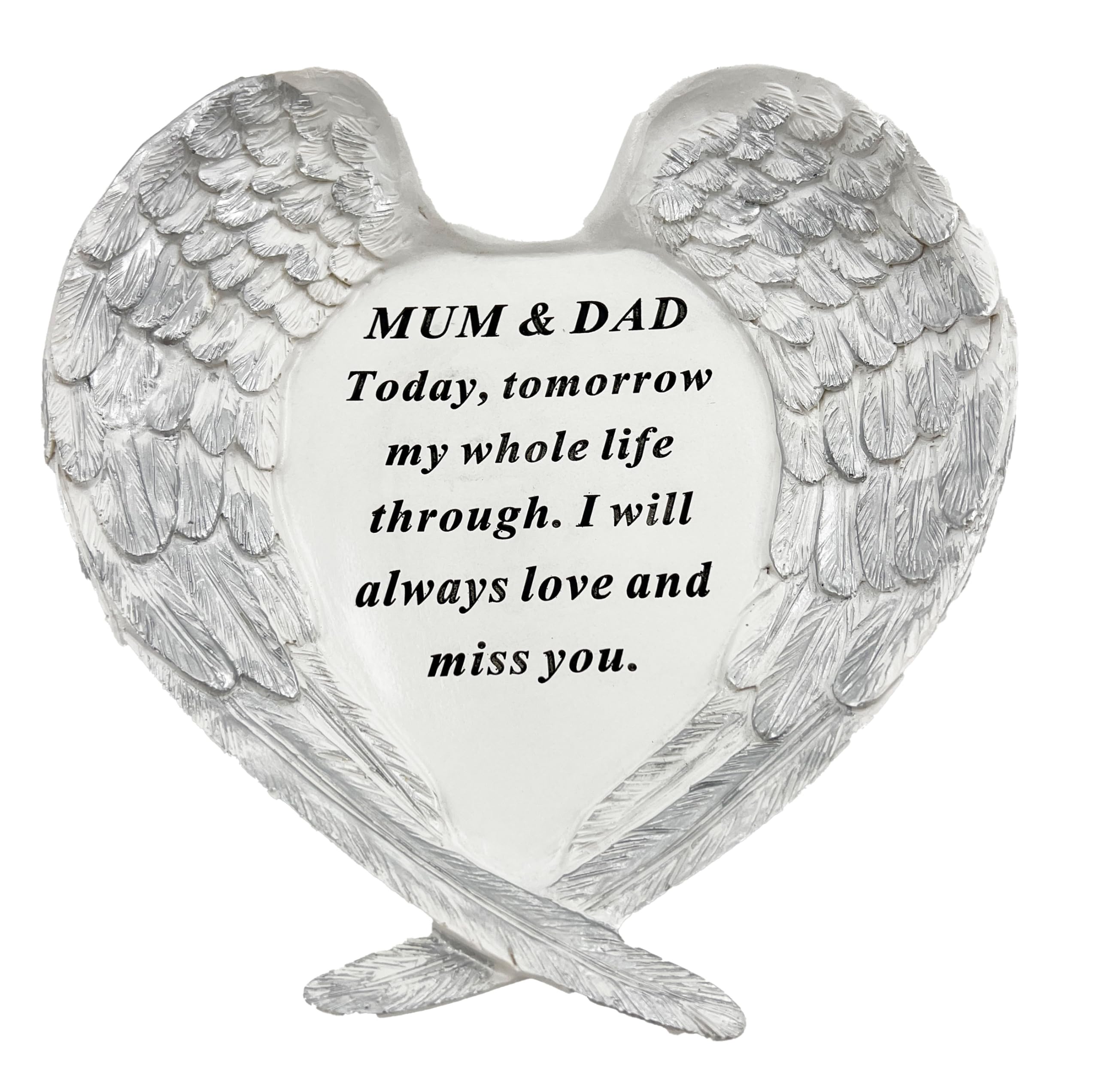 Mum and Dad Guardian Angel Heart Wings Graveside Memorial Plaque Ornament