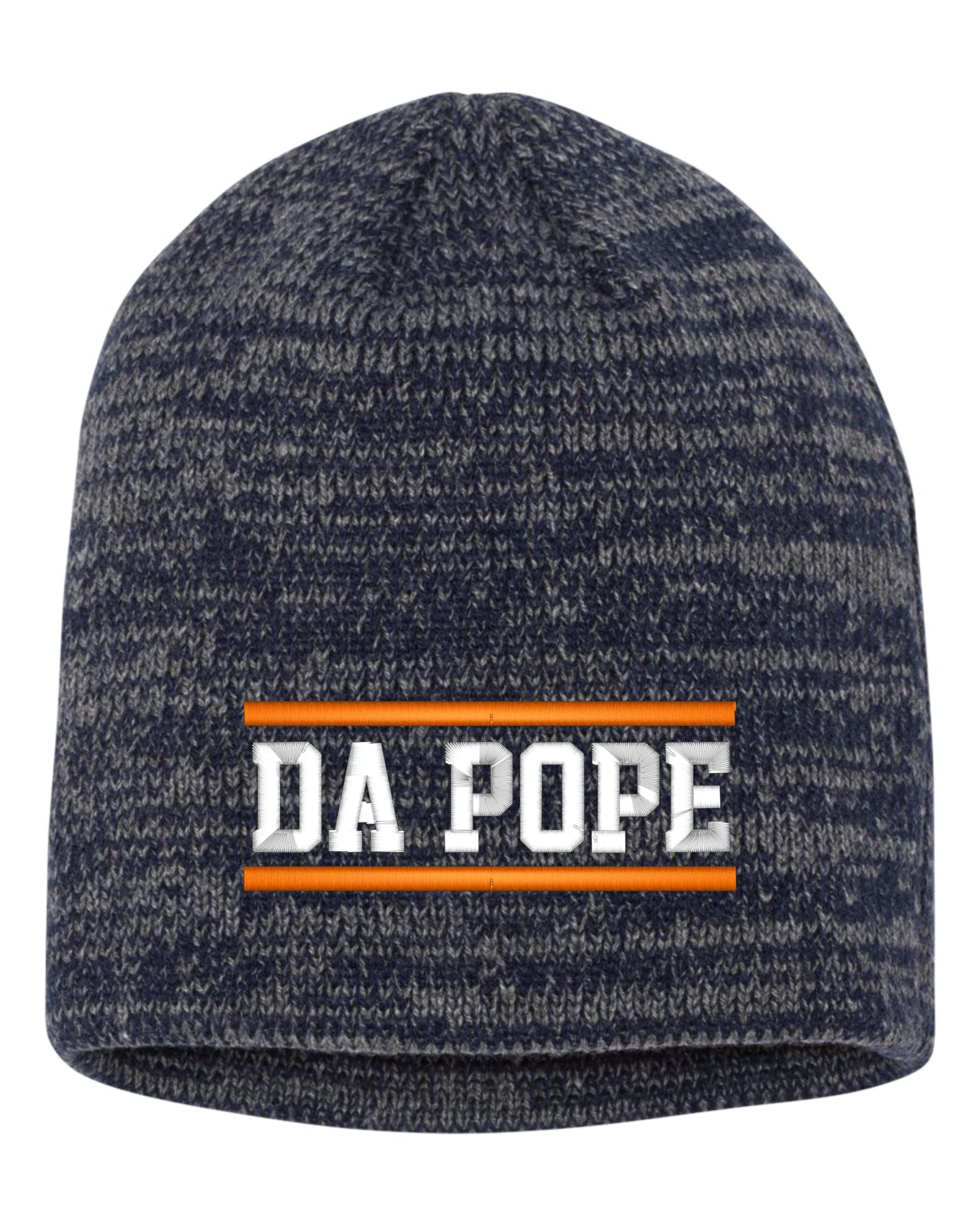 One Size Navy/Dark Grey Marled Da Pope Funny Chicago Pope Leo Embroidered Knit Beanie Cap