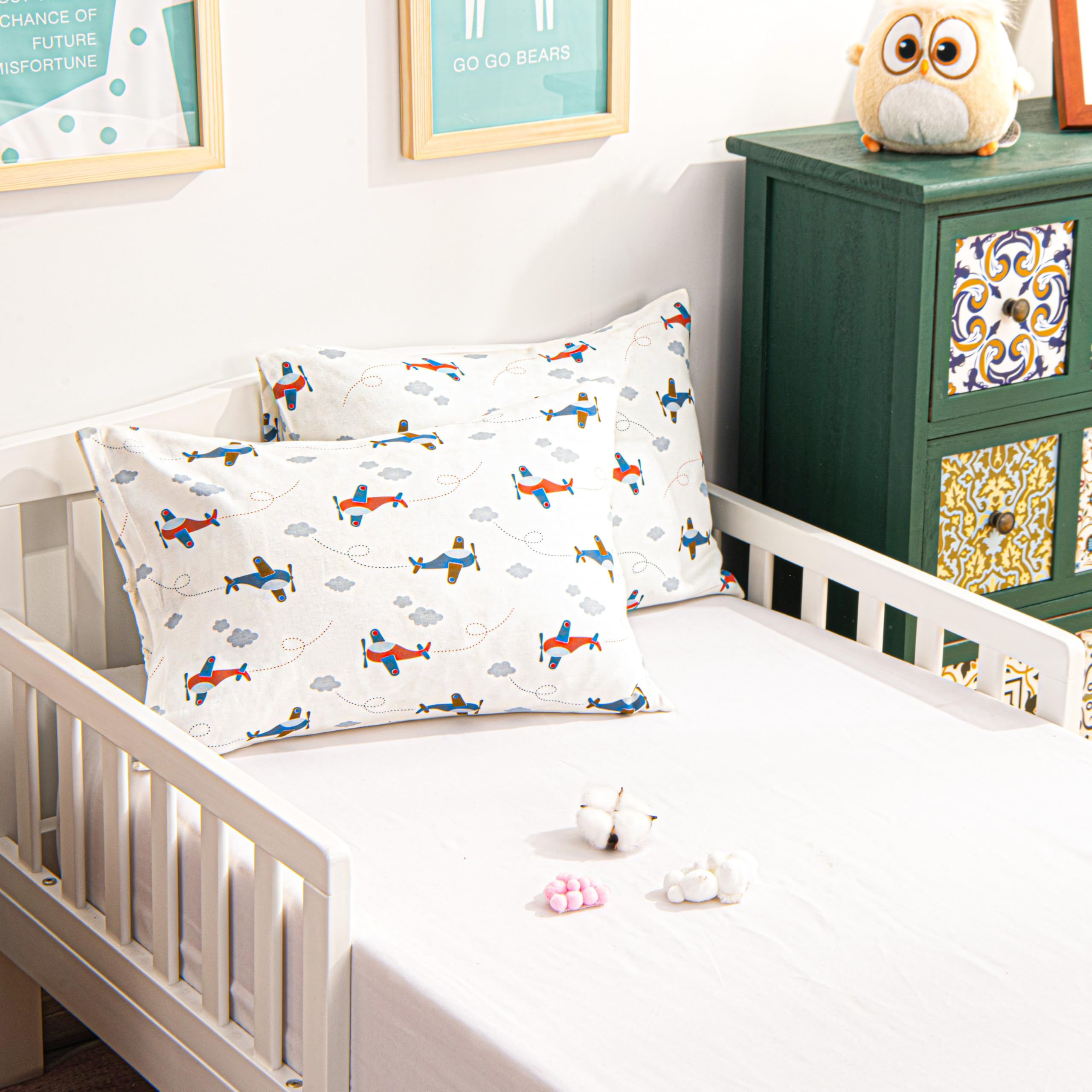 Cotton Toddler Pillowcases - Super Soft and Breathable Jersey Cotton Cartoon Pattern Pillow Cases, 13”x18” Pillow Cases with Envelope Closure, Jet