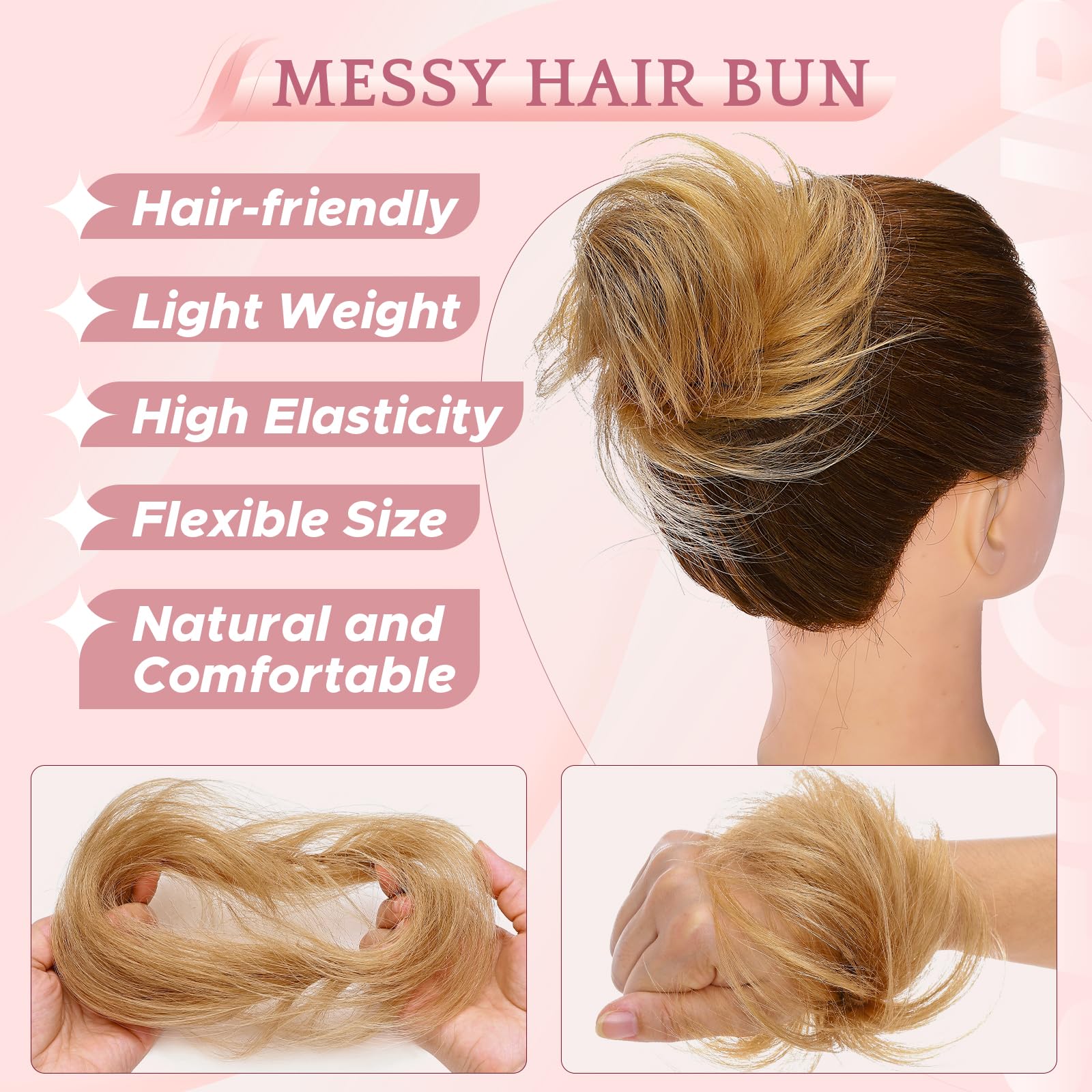 SEGO Pro Real Human Hair Messy Bun Scrunchie, Donut Bun Hair Piece for Women - Straight, 27# Dark Blonde, Pack of 1 - Image 3
