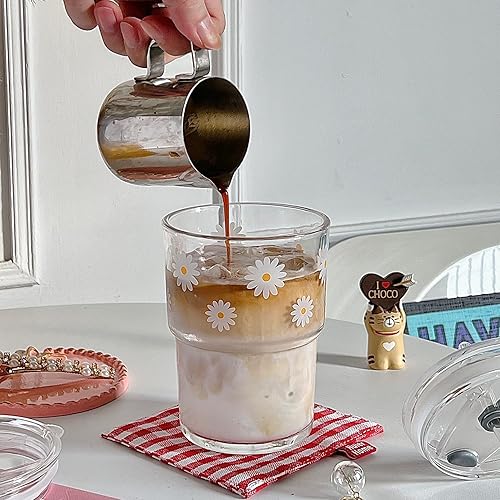 Miniatura 10 de Olvini Vaso de vidrio de 13 onzas con popote y tapa de vidrio, tazas para café helado, reutilizable, taza para agua, taza de café, tazas de vidrio