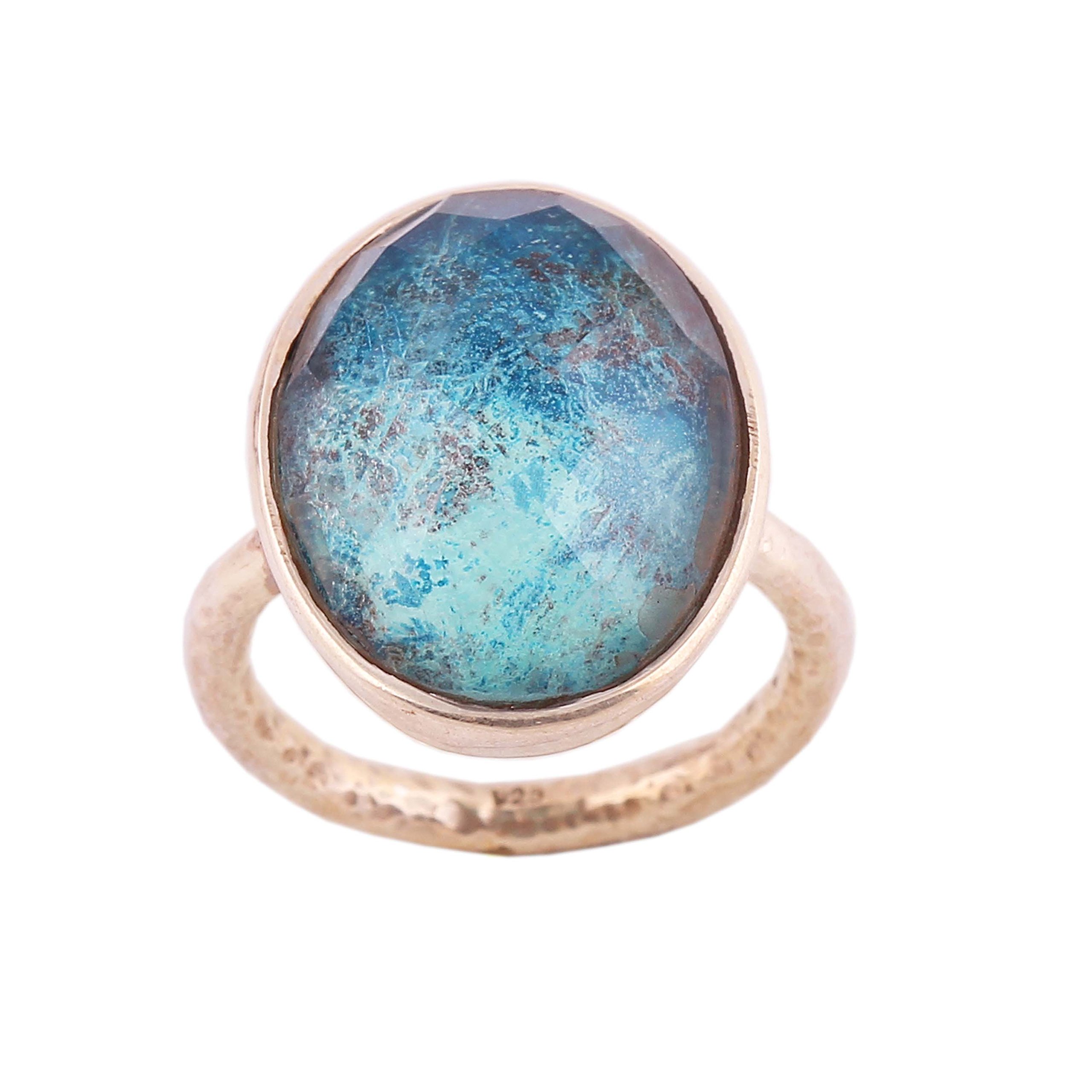 Bague argent 925 bleu pierre synthétique, création designer taille 57-3/4