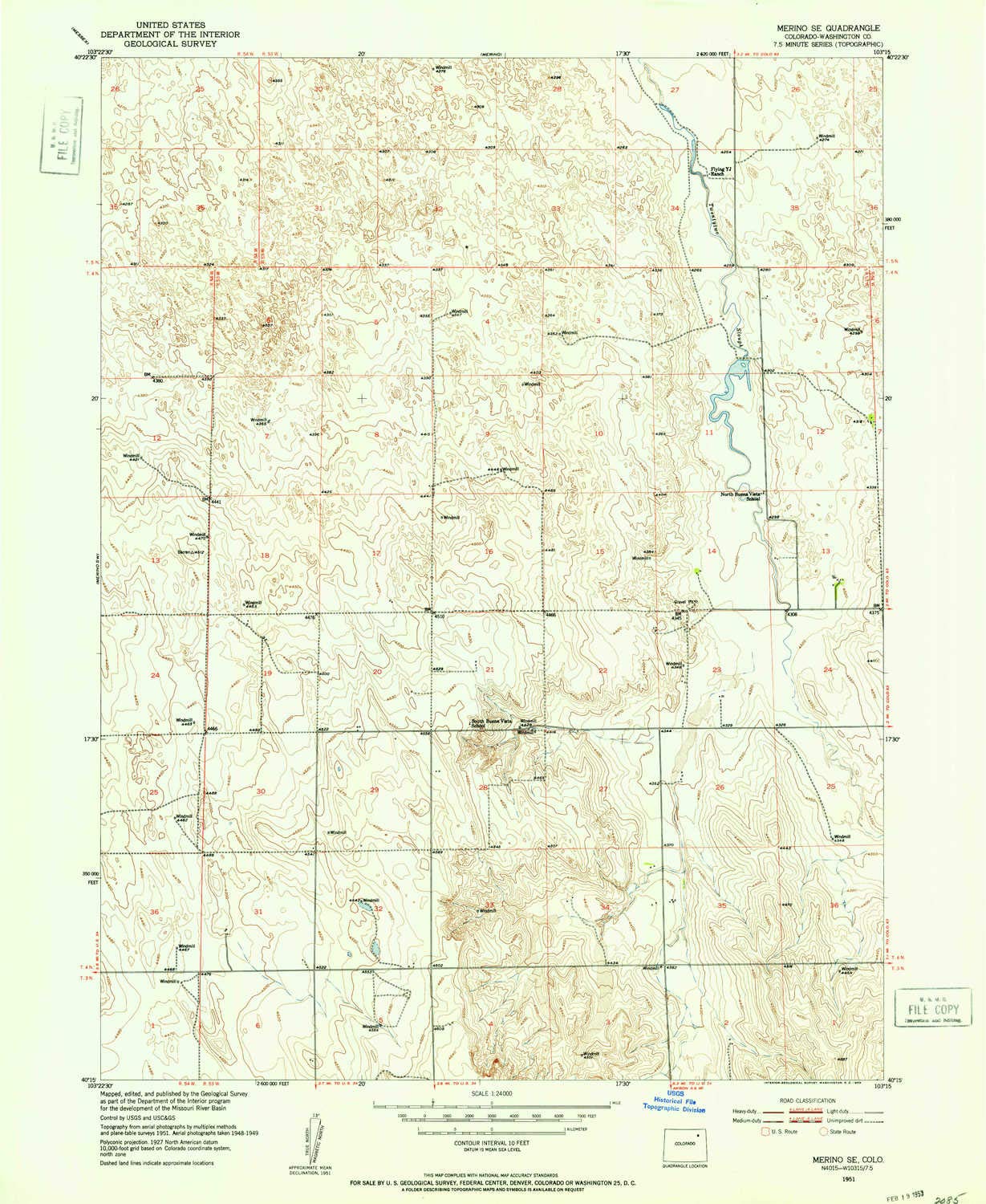 YellowMaps Merino SE CO topo map, 1:24000 Scale, 7.5 X 7.5 Minute, Historical, 1951, Updated 1953, 26.8 x 22 in - Tyvek