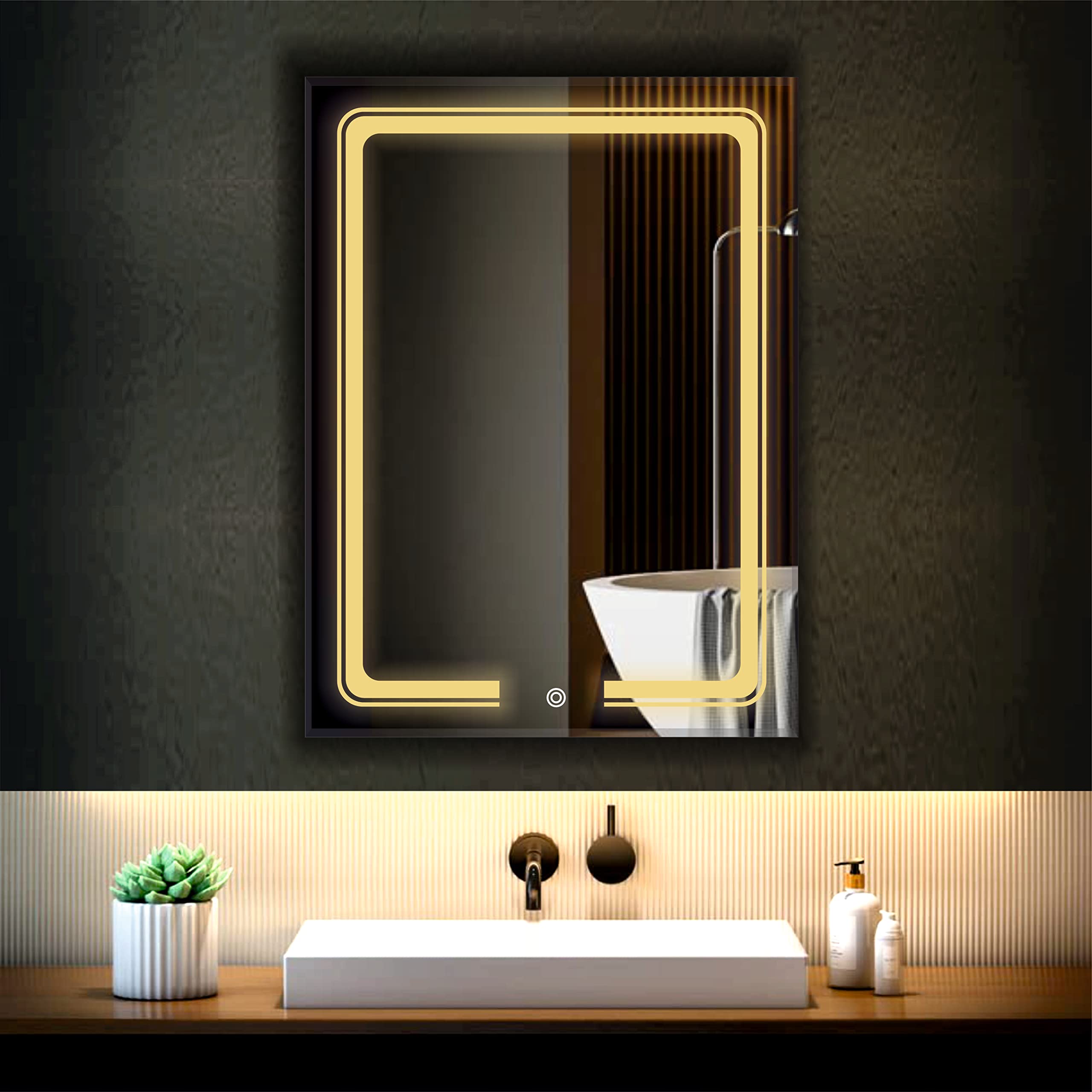 LED Smart Bathroom Mirror with Touch Sensor | 3-in-1 Light Modes – Warm White | Cool White & Natural Light | Office and Home Use (Portrait, 12x18)-image-3