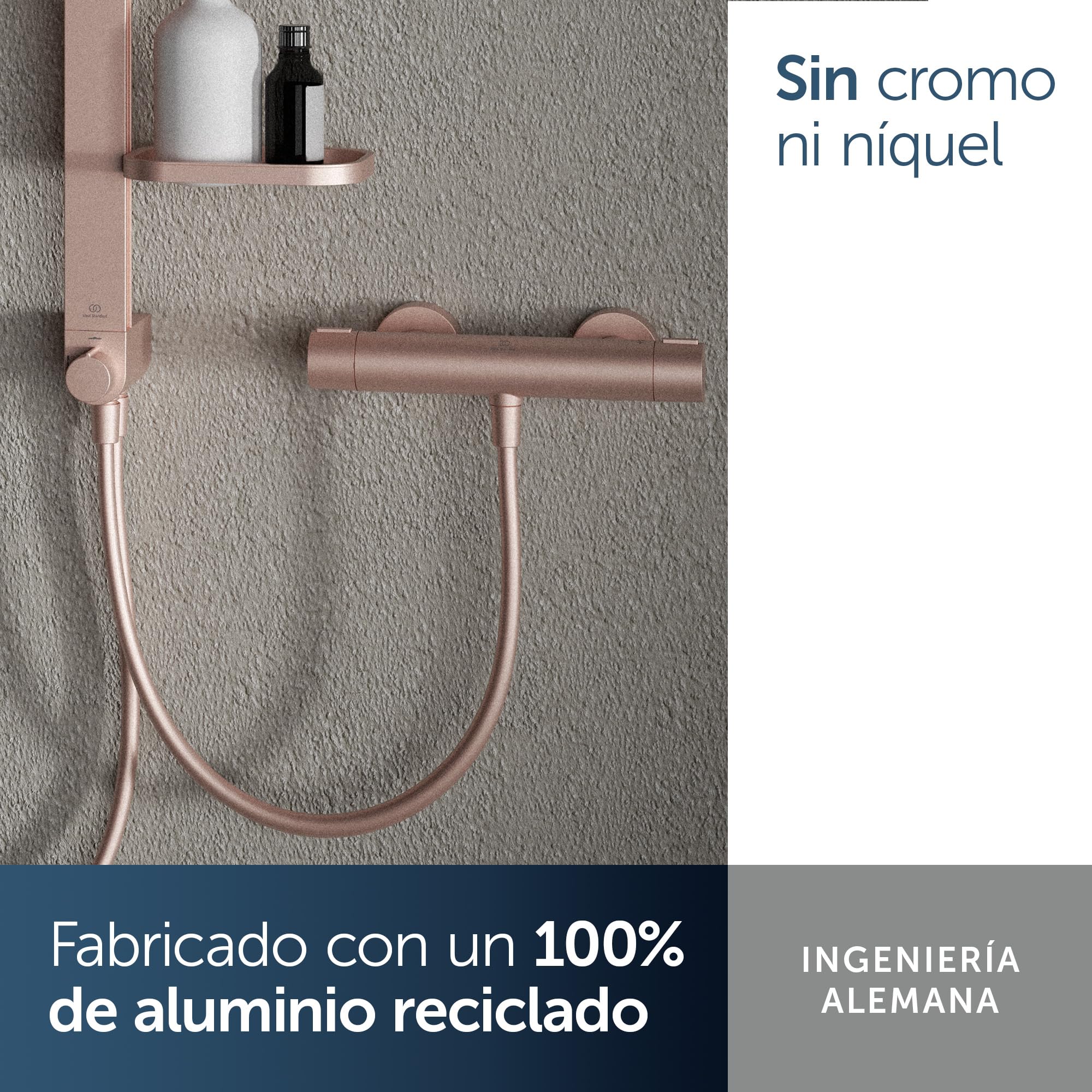 Ideal Standard Ceratherm Alu+ Monomando ducha exterior, Fabricado con un 100% de aluminio reciclado, ahorra agua y energía, función de termostato y protección contra quemaduras – Rosa (292x105x72 mm)