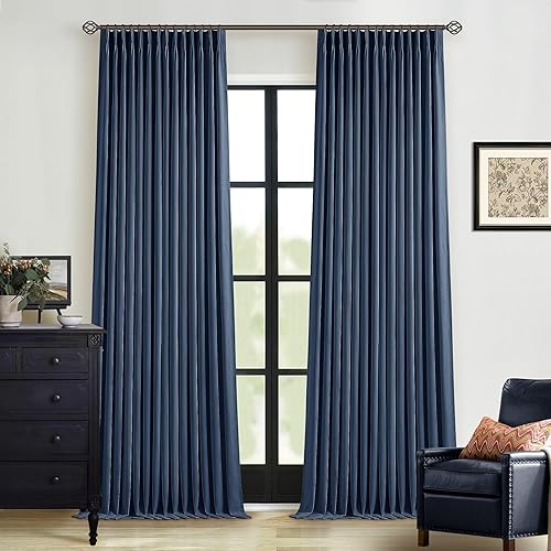 Miniatura 22 de Cortinas de lino 100% opacas de 90 pulgadas con pliegues de 2 paneles para sala de estar, con pestaña trasera plisada, cortinas oscuras con forma de