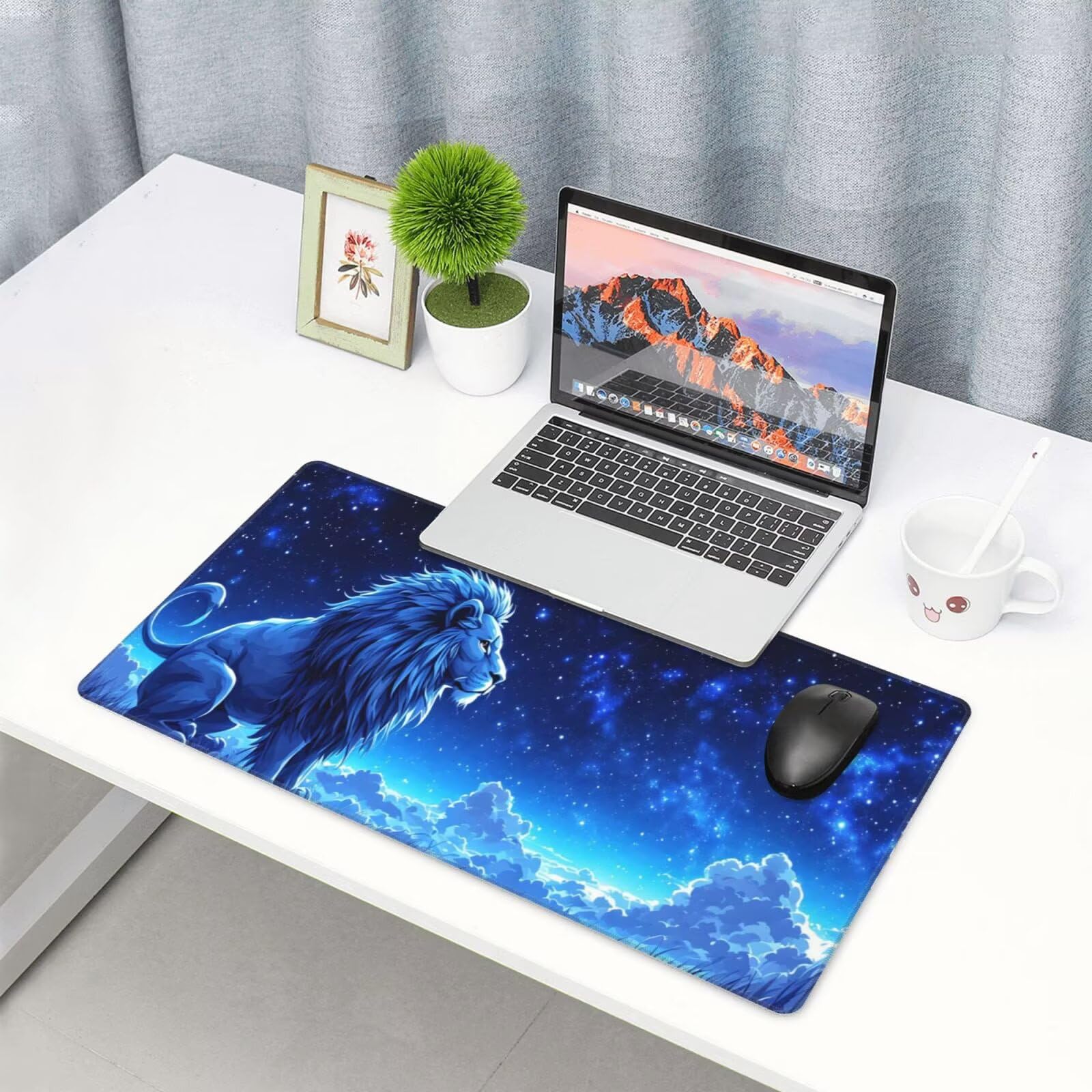 Tappetino Mouse XXL 1200x600 mm Grande Tappetino per Mouse Cielo stellato, Mousepad Gaming Leone Sottomano Scrivania, Migliora la Precisione, Superficie Liscio, Misura Grande, Ufficio Accessori U-910