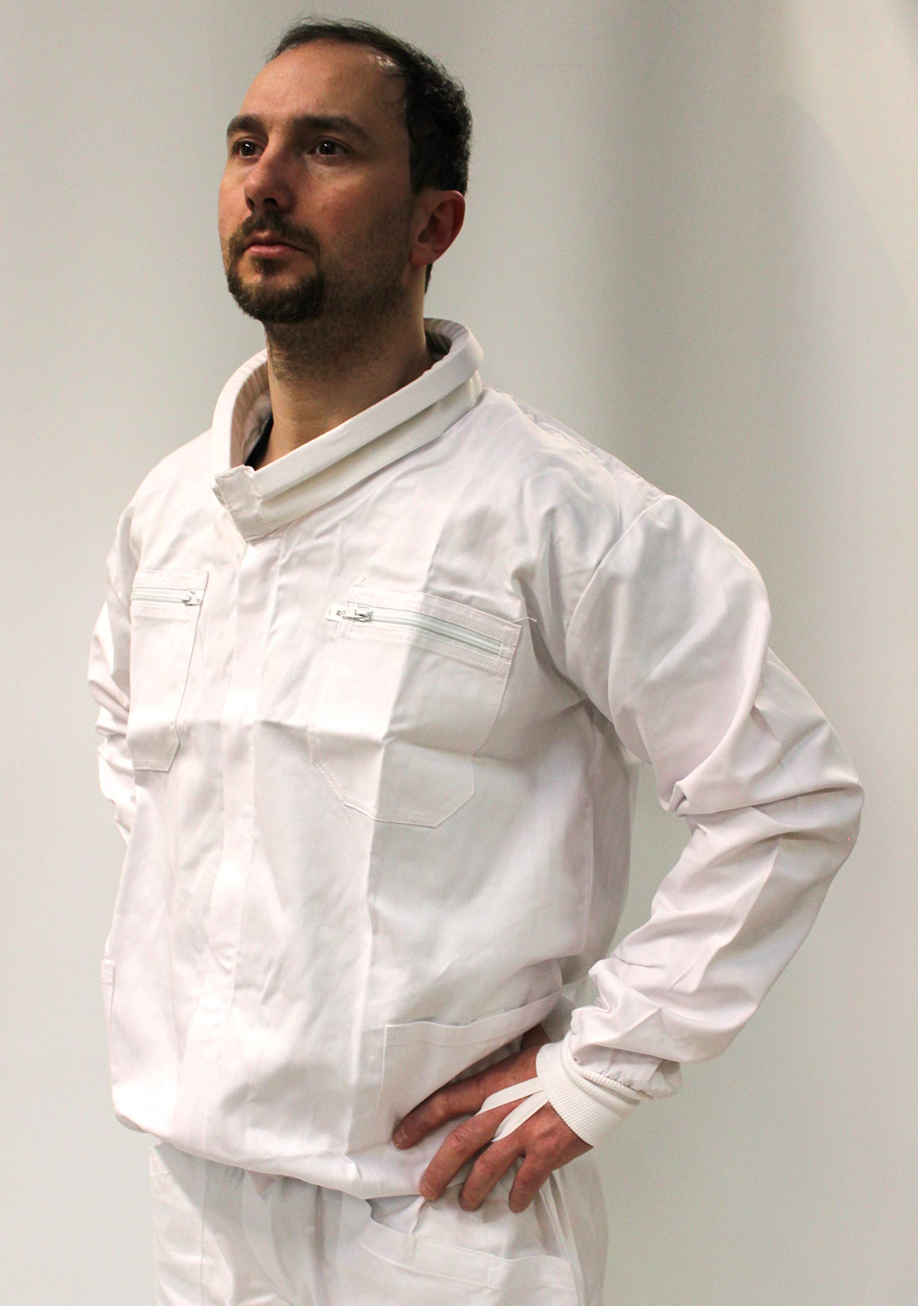 Qualitäts Imkerjacke mit Reißverschluss und Wulstkragen im Set mit kompaktem, sehr wendigen Imkerschleier, Imkerhut - Modell Amischleier, Amihut. Größen 152 bis 4XL