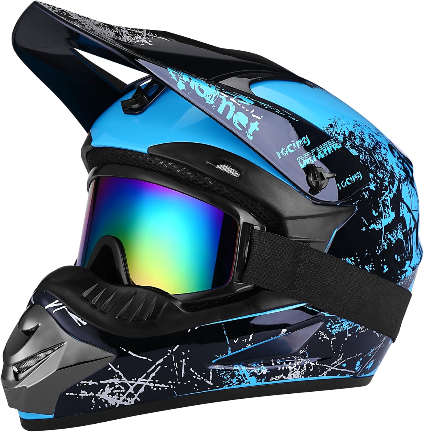 Full Face Dirt Bike Helmet DOT Certified - Complete Adult ATV Helmet Kit with Goggles, Gloves & Mask, Adjustable Visor, Quick Release