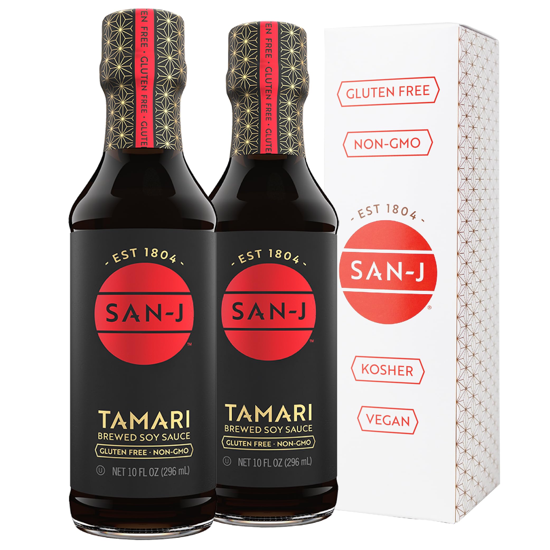 San-J - Gluten Free Tamari Soy Sauce - Specially Brewed - Made with 100% Soy - 10 oz. Bottles - 2 Pack