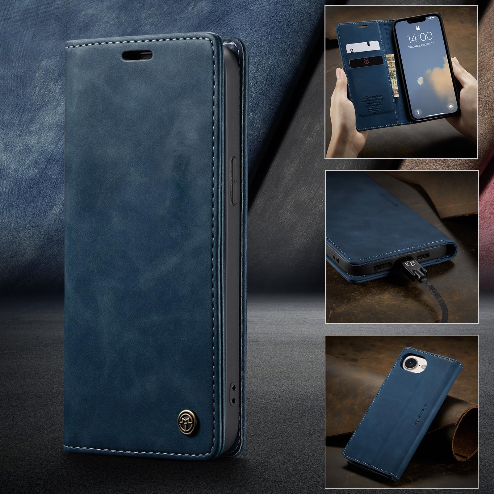 Monweicz Cover Compatibile con IPhone 16E, Custodia Portafoglio con Slot per Scheda, Protezione Completa Premium in Pelle PU, Flip Libro Magnetica IPhone 16E, Blu