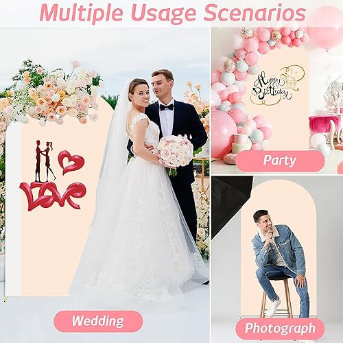 Miniatura 7 de Cubierta de arco de boda de 7.2 pies, color beige, de 2 lados, de elastano, ajustada, para telón de fondo, parte superior redonda, tela elástica,