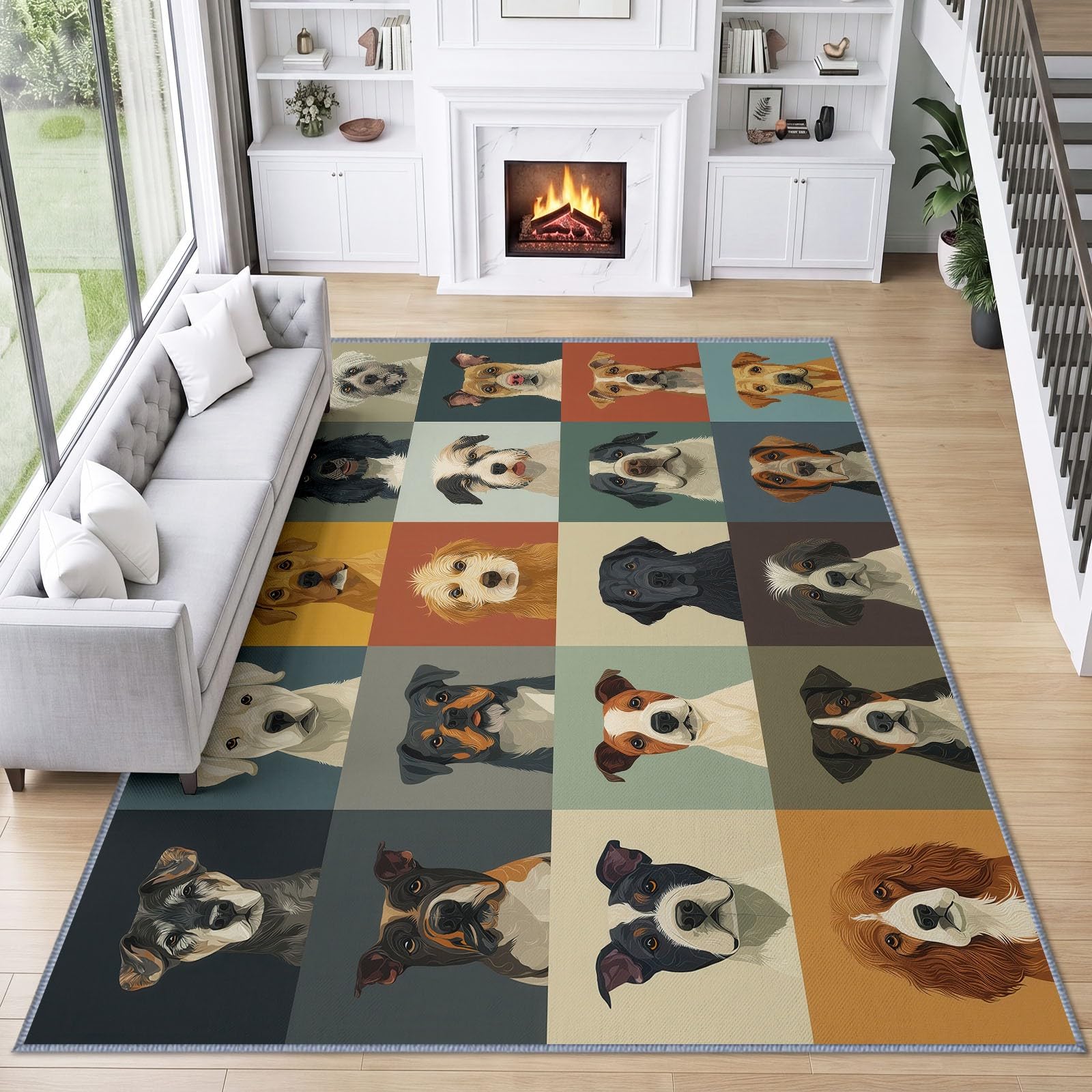 Generisch Mischlingshunde Kids Teppich 160 x 230 cm für Kinderzimmer Pflegeleicht, Tier Teppich Faltbarer rutschfest Waschbarer für Kinderzimmer Schlafzimmer Office