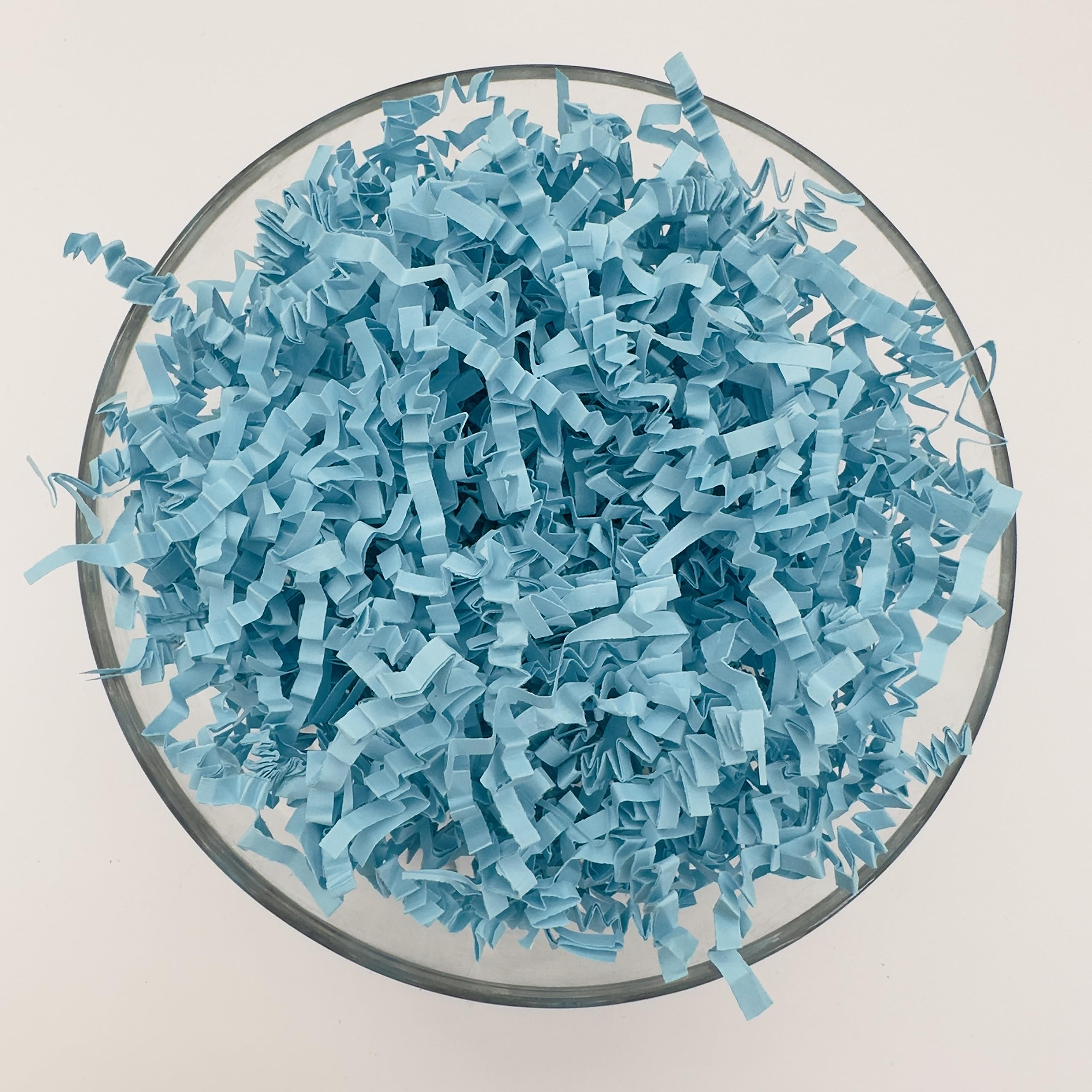 ShredAstic® SHREDDED PAPER ZIGZAG CRINKLE CUT / 3 metres curling ribbon Gift Packaging Baskets Hampers (250 grams, Pale Blue)