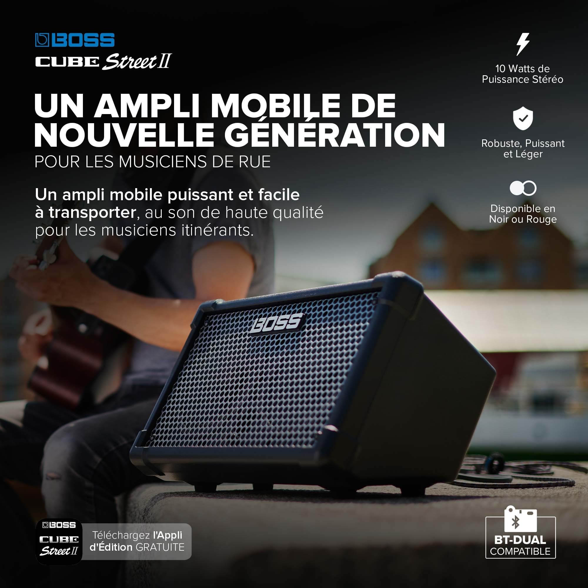 BOSS Cube Street II | Ampli stéréo Portable alimenté par Piles | Son de Haute qualité | Idéal pour Les Musiciens de Rue | pour micros, Instruments & lecteurs Audio | Noir