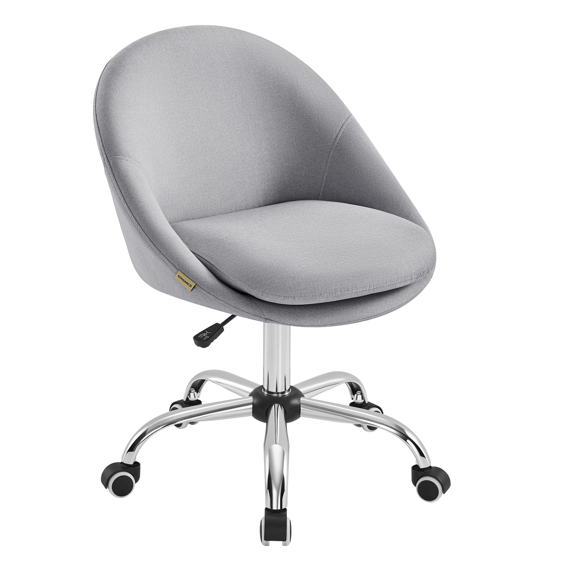 SONGMICS Homeoffice Stuhl, Schminkstuhl aus Baumwoll-Leinen-Mischgewebe, Schreibtischstuhl, Schaumstoffpolsterung, höhenverstellbar, für Arbeitszimmer, Schlafzimmer, Taubengrau OBG020G01