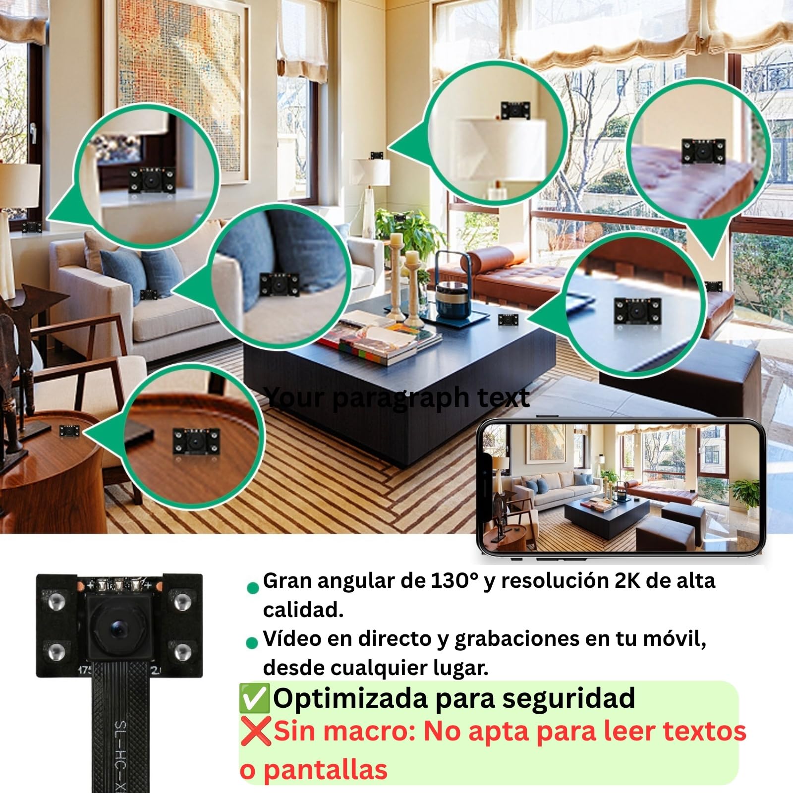 WIWACAM MW5 Camara Espia 2K Ultra HD WiFi, Camara para Ver En El Movil, Visión Nocturna, Batería de 800 mAh, Interior Mini Cámaras, Detección de Movimiento, Soporte para Tarjeta MicroSD