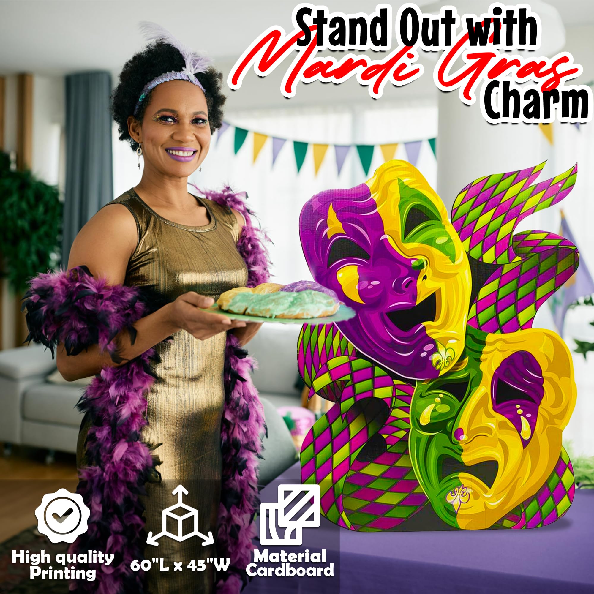 5 Feet Tall Mardi Gras Mask Cardboard Photo Booth Stand-Up Backdrop - Party Decor - 60