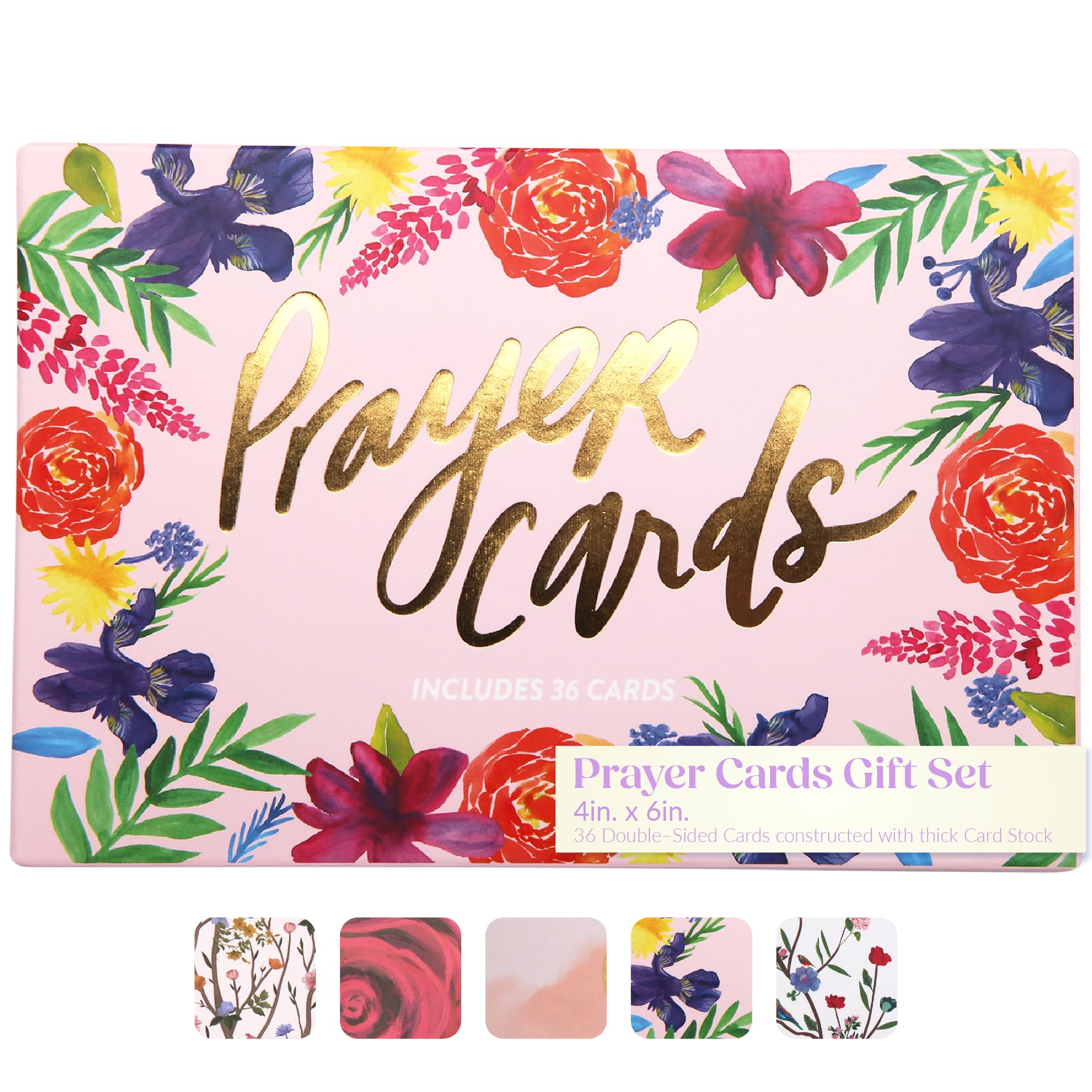 WORLD TRAVELER Thimblepress Prayer Cards, 36 Floral Prayer & Scripture Cards, Gift Boxed, 4x6 Inch