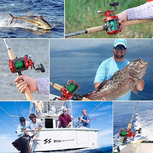 Miniatura 7 de Sougayilang Fiberglass Fishing Rod Combo with Conventional Reel, Durable P-Cork Rod Handle, Medium Heavy for Catfish Salmon and Steelhead