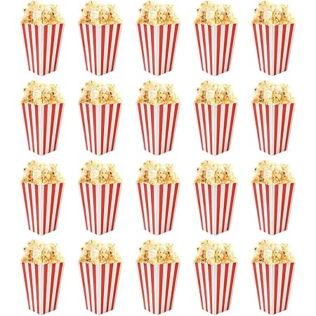 Prebarfun 32 Sacchetti Porta Popcorn Piccoli A Righe Rosse E Bianche – Scatoline Di Carta Per Feste, Cinema, Caramelle, Patatine (7x5x11,5 Cm)