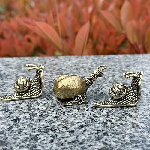 Miniatura 3 de 3 piezas de decoración de estatua de caracol de latón, mini estatua retro de caracol de cobre, decoración del hogar para sala de estar y escritorio,
