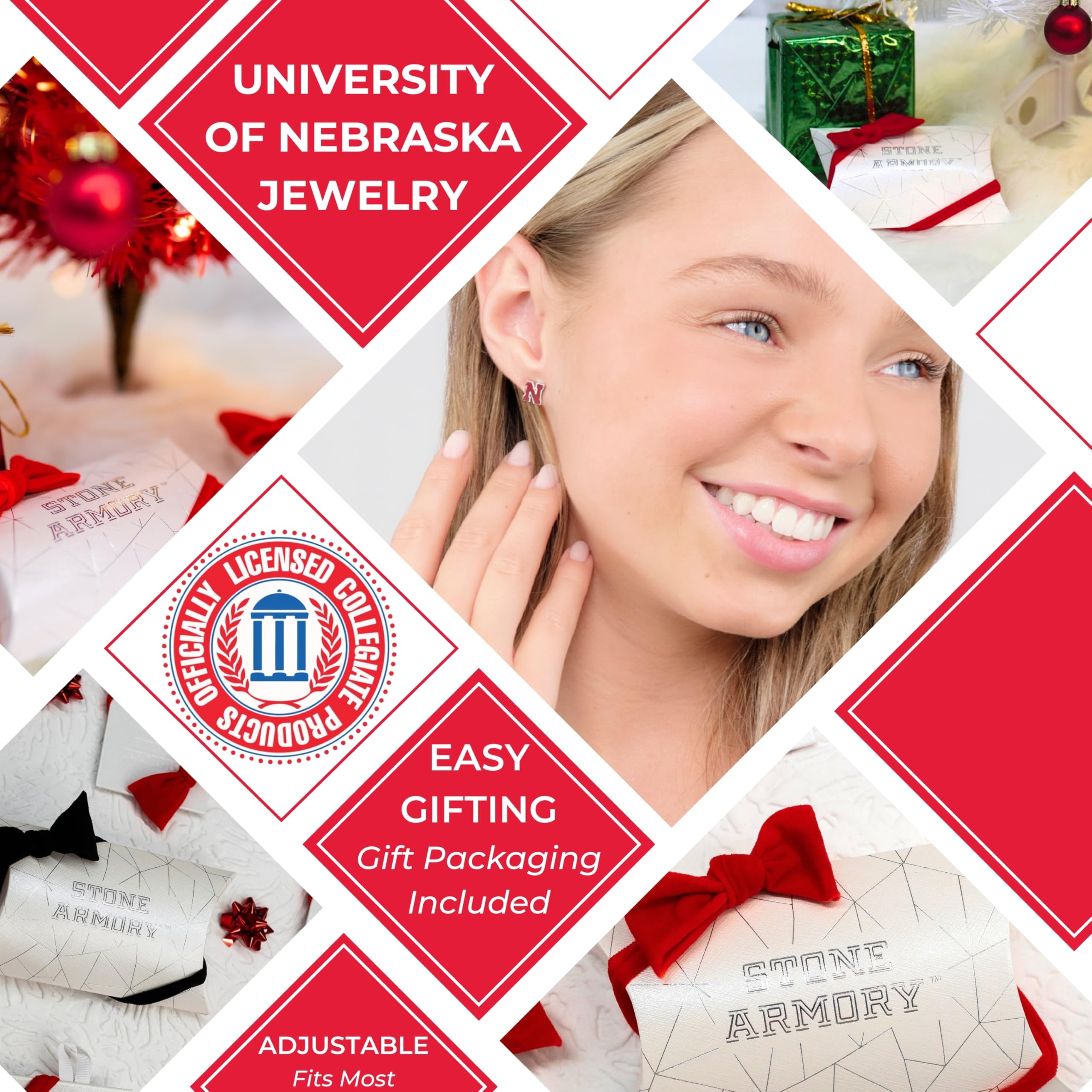 Stone Armory Earrings for University of Nebraska Jewelry Gifts for Women, Graduation – Stainless Steel Skin-Friendly Nebraska Cornhuskers stud earrings