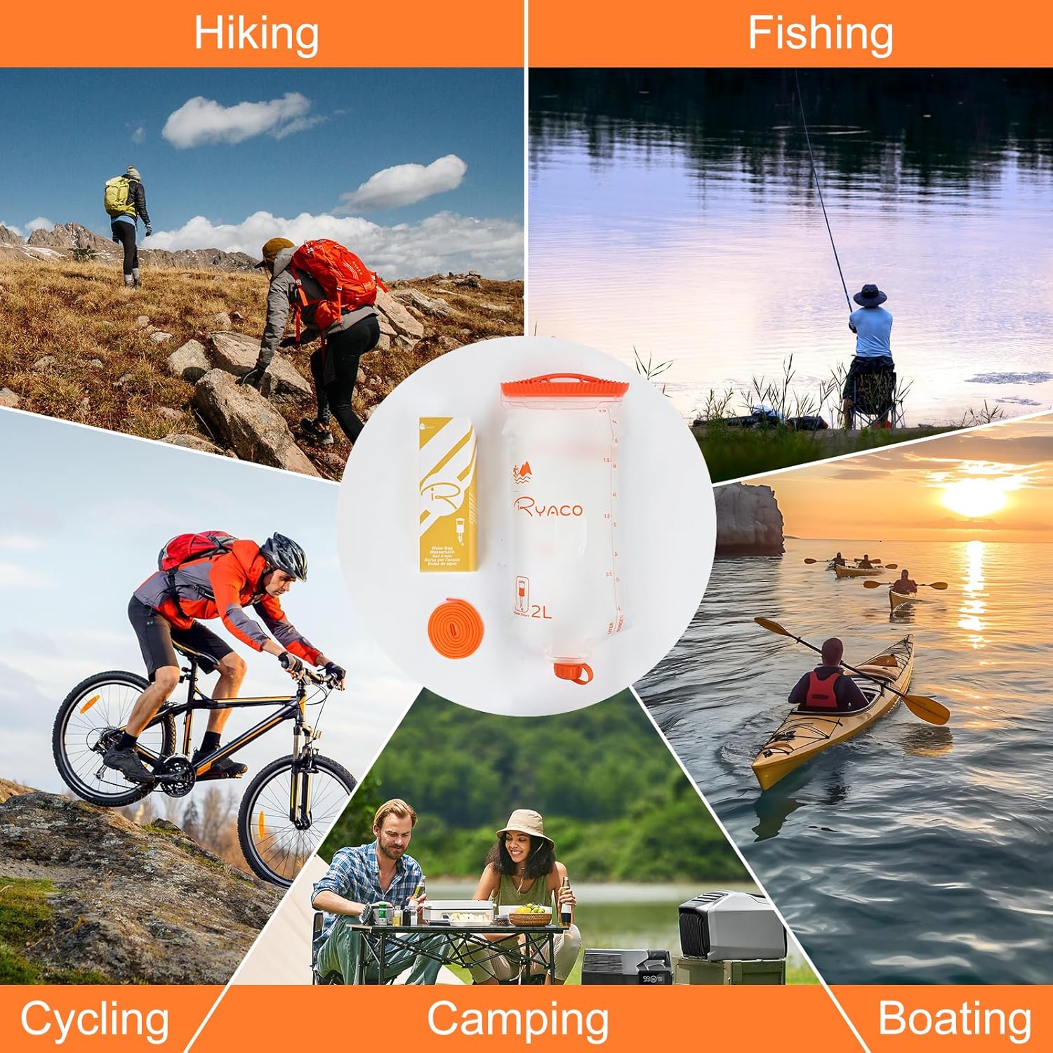 Ryaco Water Bag 2L Compatible with Sawyer Squeeze Water Filter, Outdoor Water Container, Water Filter Bag with Durable TPU Material Collapsible Hydration Canteens for Camping Hiking Cycling Fishing - Image 7