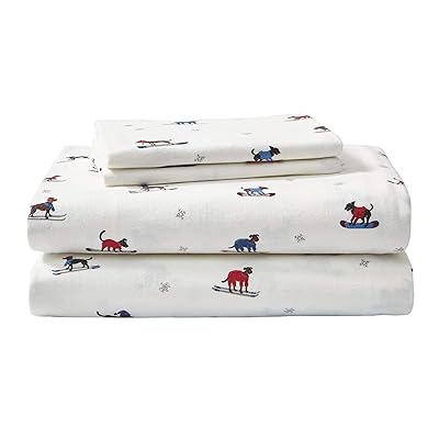 Eddie Bauer - Flannel Sheets Full Size, Anti-Pilling & Wrinkle Resistant Cotton, Touchably Soft for All-Season Comfort - Bed Sheets with Matching Pillowcase & Fitted Sheet (Ski Patrol White)