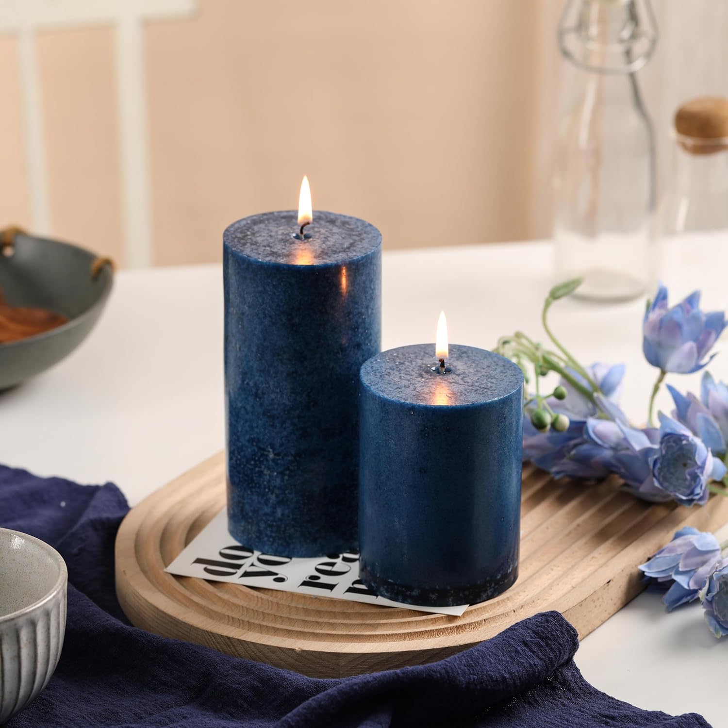 3x6 Inch Navy Blue Pillar Candles Set of 3, Unscented Pillar Candle, Dripless and Smokeless Large Candles, Candle for Home Decor, Dinner Table,Weddings, Holidays - Image 5