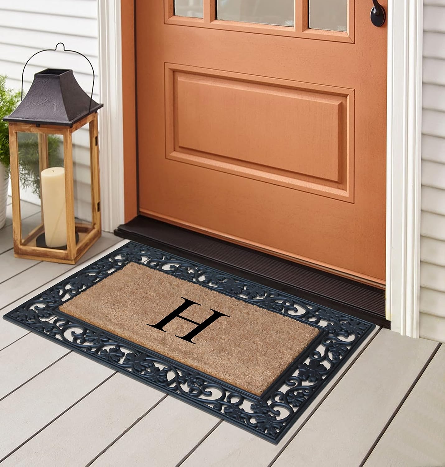 A1HC Natural Coir Monogrammed Doormat for Outside Entranace, Anti-Shed, Heavy-Duty, Low Profile, Easy-Clean, Long Lasting, Entrway Front Door Mat - 23"x38", H