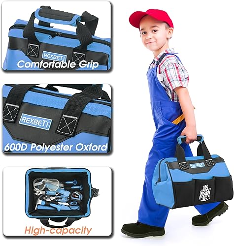 Vista 13 de REXBETI Juego de herramientas para niños de 10 piezas con herramientas de mano reales, bolsa de almacenamiento duradera naranja, kit de herramientas