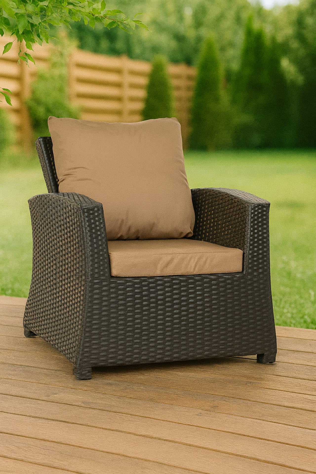 Cuscini per Poltrone da Giardino – Morbidi e Confortevoli, Ideali per Mobili in Rattan, Sedie Relax e Divani da Esterno – Set di - Seduta + Schienale (Beige)