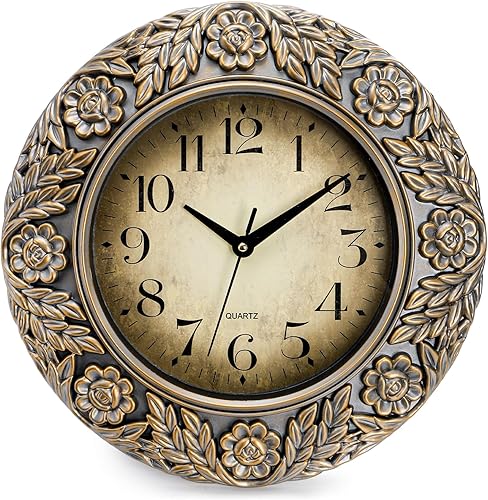 Reloj de pared vintage de 13 pulgadas, reloj de pared decorativo silencioso, reloj de baño retro sin tictac, reloj redondo a pilas para sala de