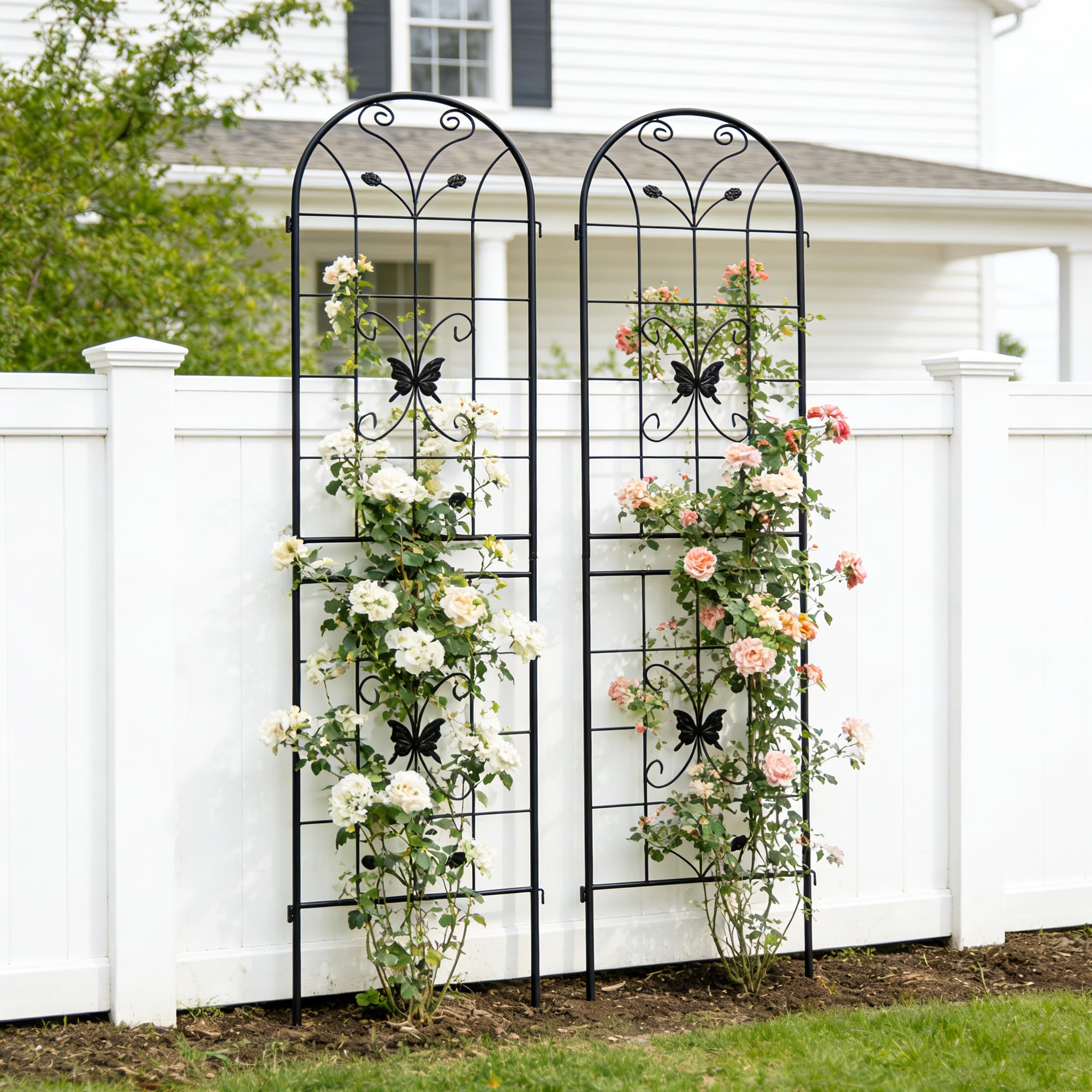 Rankgitter aus Metall 2er / 4er Set, 220 x 50 cm, Pflanzenstütze für Kletterpflanzen und Rosen, Rankgitter für Garten, Balkon, Terrasse und Innenbereich, Schwarz (2er Set)