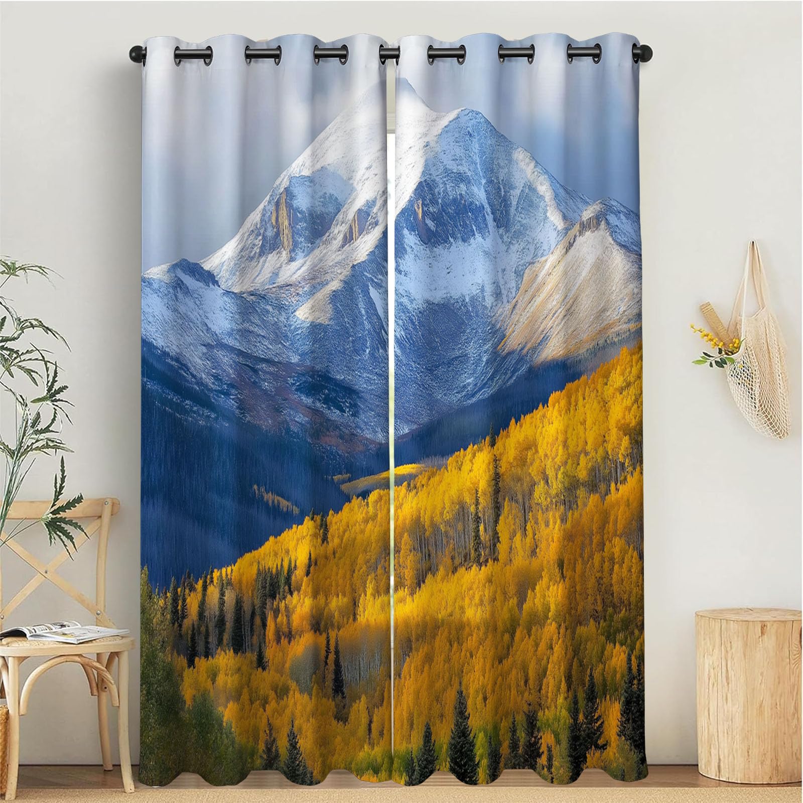 Rideaux occultants thermiques imprimé bleu or 140x200cm pour isolation salon