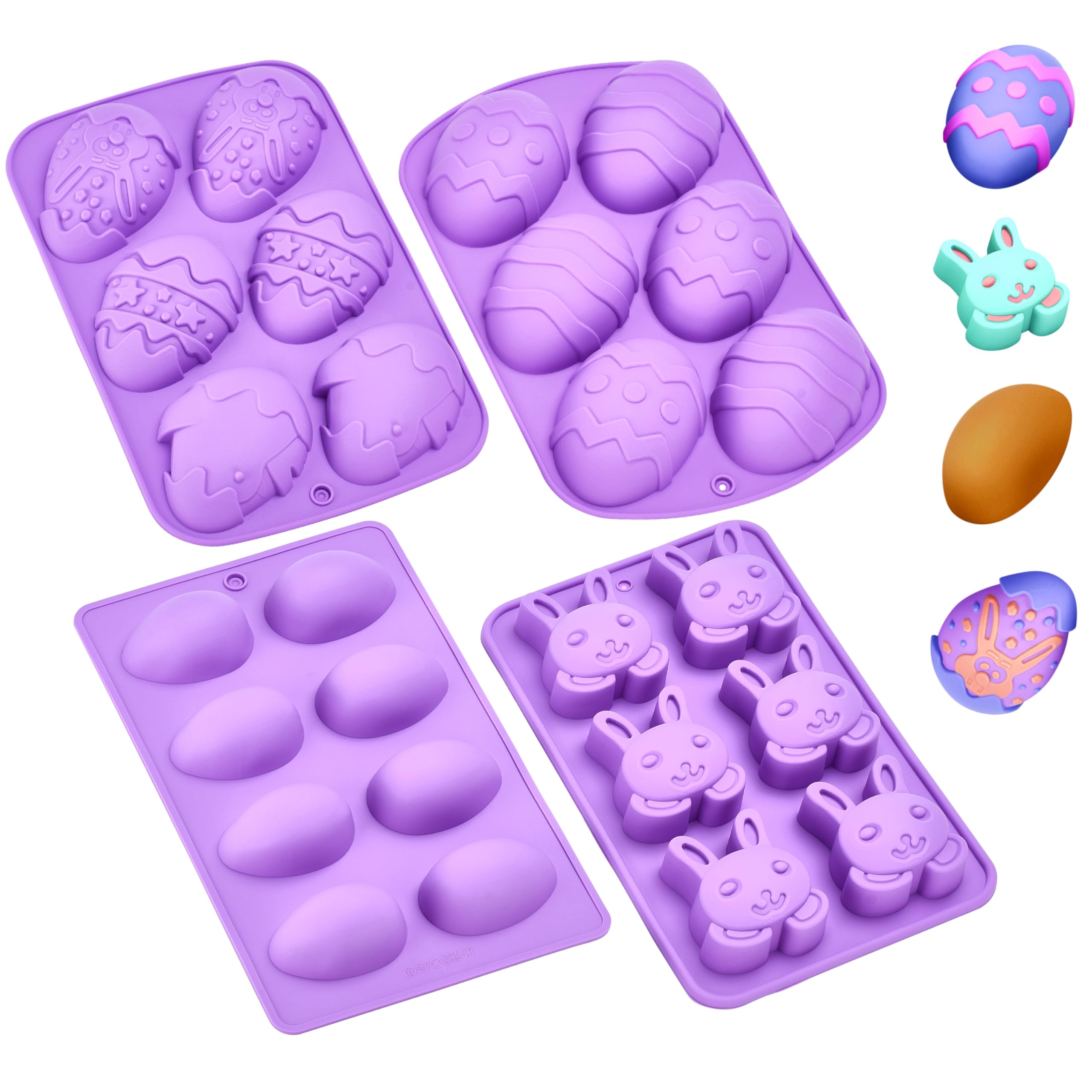 KITCHTIC Easter Egg Silicone Mold - Mini Molds for Baking - Versatile Shaper for Pancake, Chocolate, Cake - Easter Treats Making for All Ages - Bunny Baking Molds - Purple