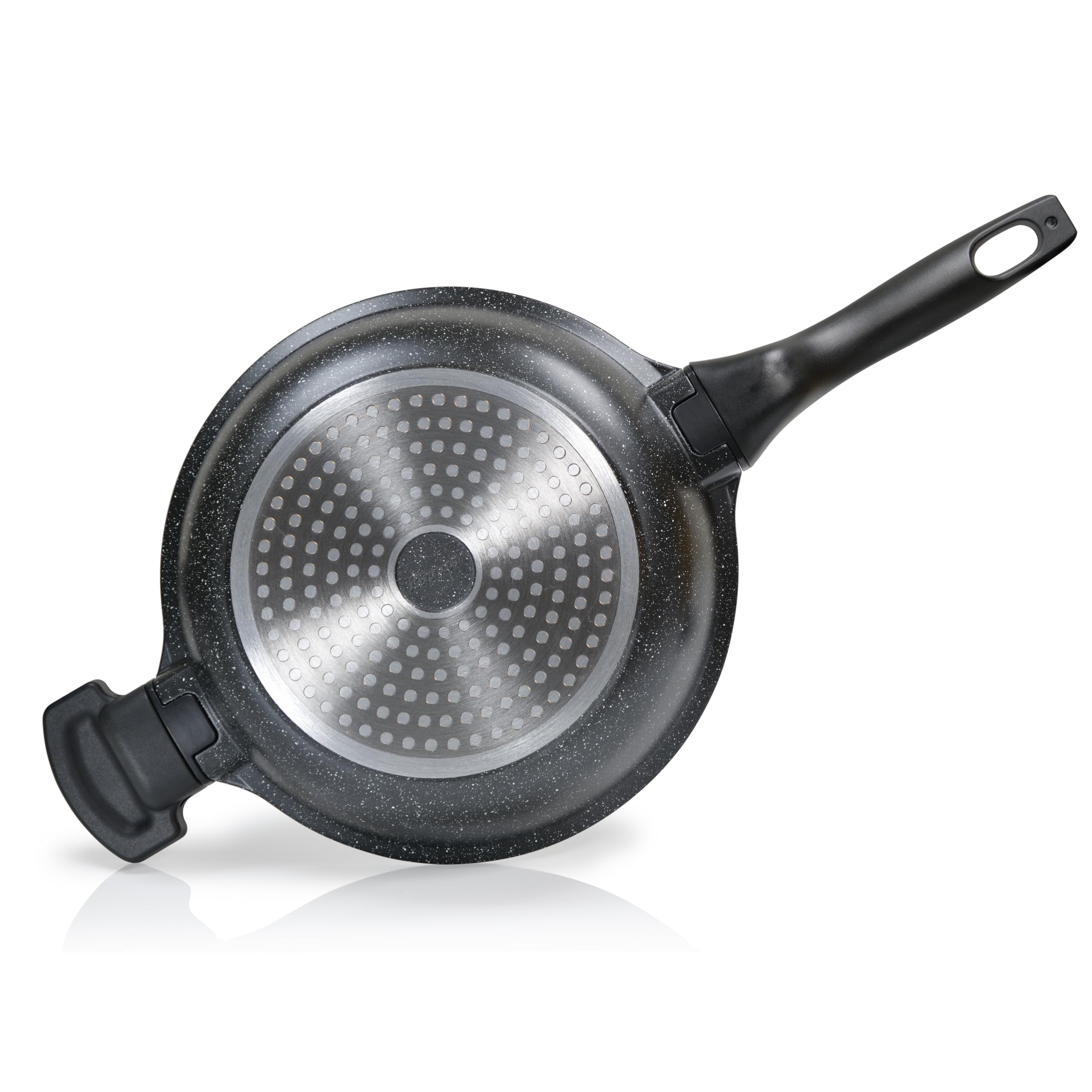 Linnuo Schmorpfanne Bratpfanne 24 cm hoher Rand, Aluguss Pfanne mit Deckel 24cm, abnehmbare Griffe, Antihaft beschichtete Pfanne Induktion, für alle Herden, backofengeeignet, Bratpfanne mit Deckel