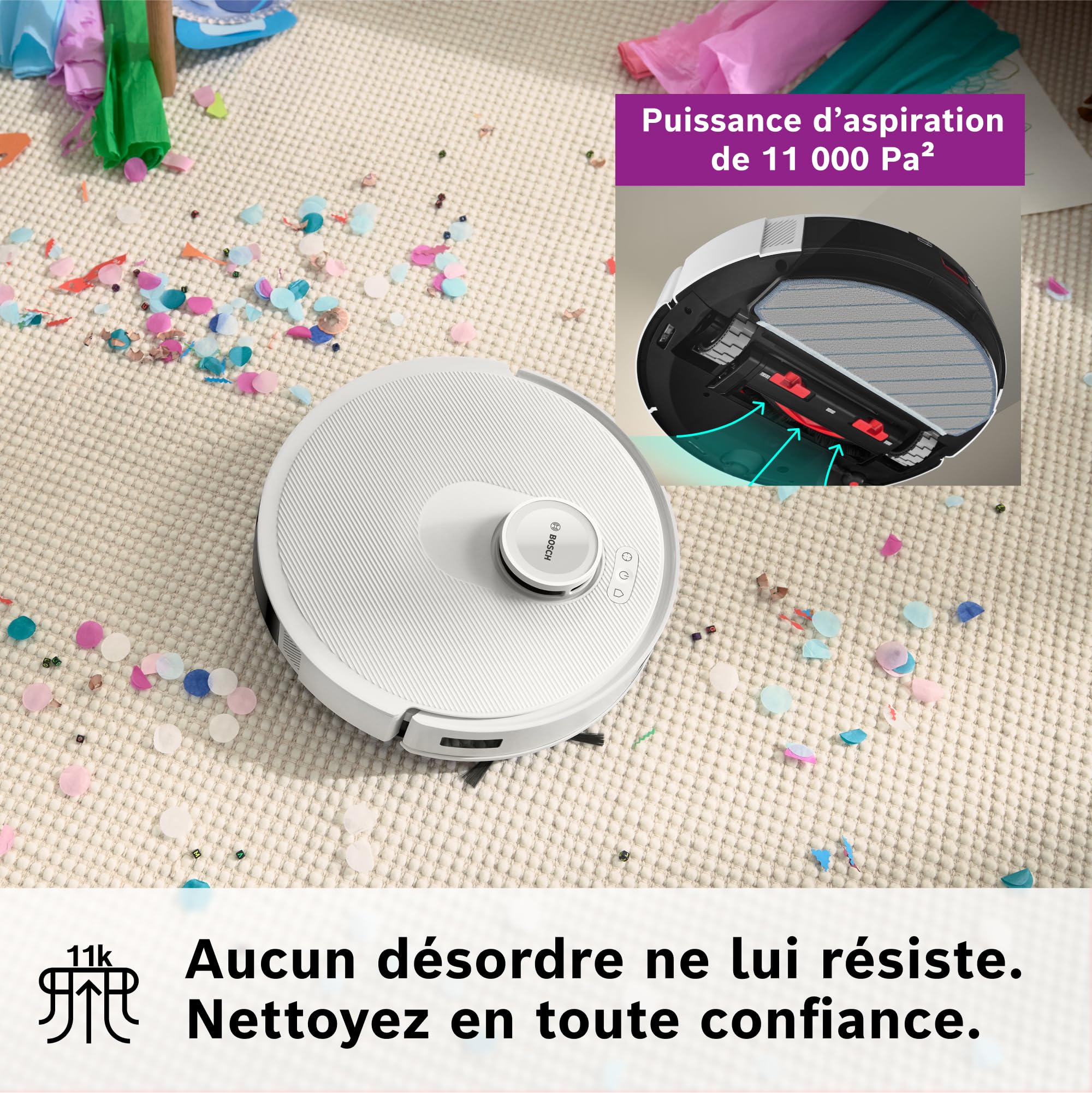 Bosch BCRD1W Spotless+ - Robot aspirateur-laveur, anti-emmêlement