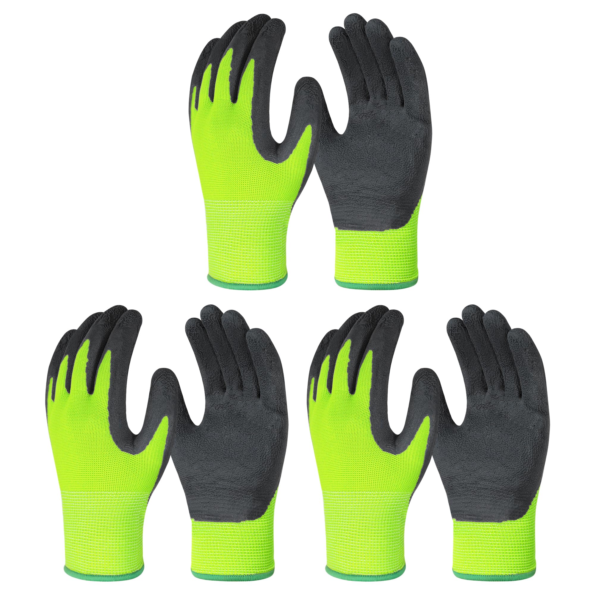 HANDLANDY HLDD Kids Gardening Gloves for Age 2-13, 3 Pairs Foam Rubber Coated Palm Garden Gloves for Boys Girls, Children Garden Gripper Gloves