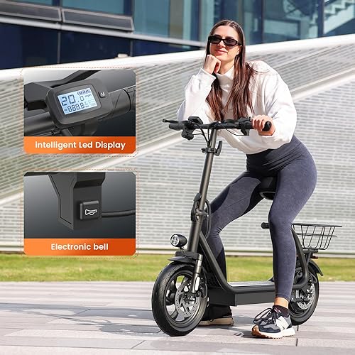 Miniatura 5 de Caroma Peak - Patinete eléctrico de 819 W con asiento, scooter eléctrico de neumático de 14 pulgadas para adultos, batería de 48 V de hasta 25