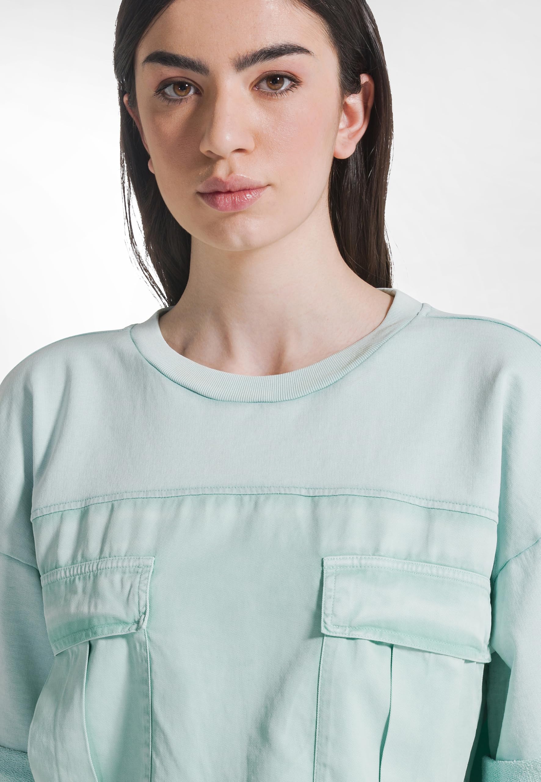 DEHA - Felpa Faded Sweatshirt Combined with Lyocell Twill in Cotone per Donna