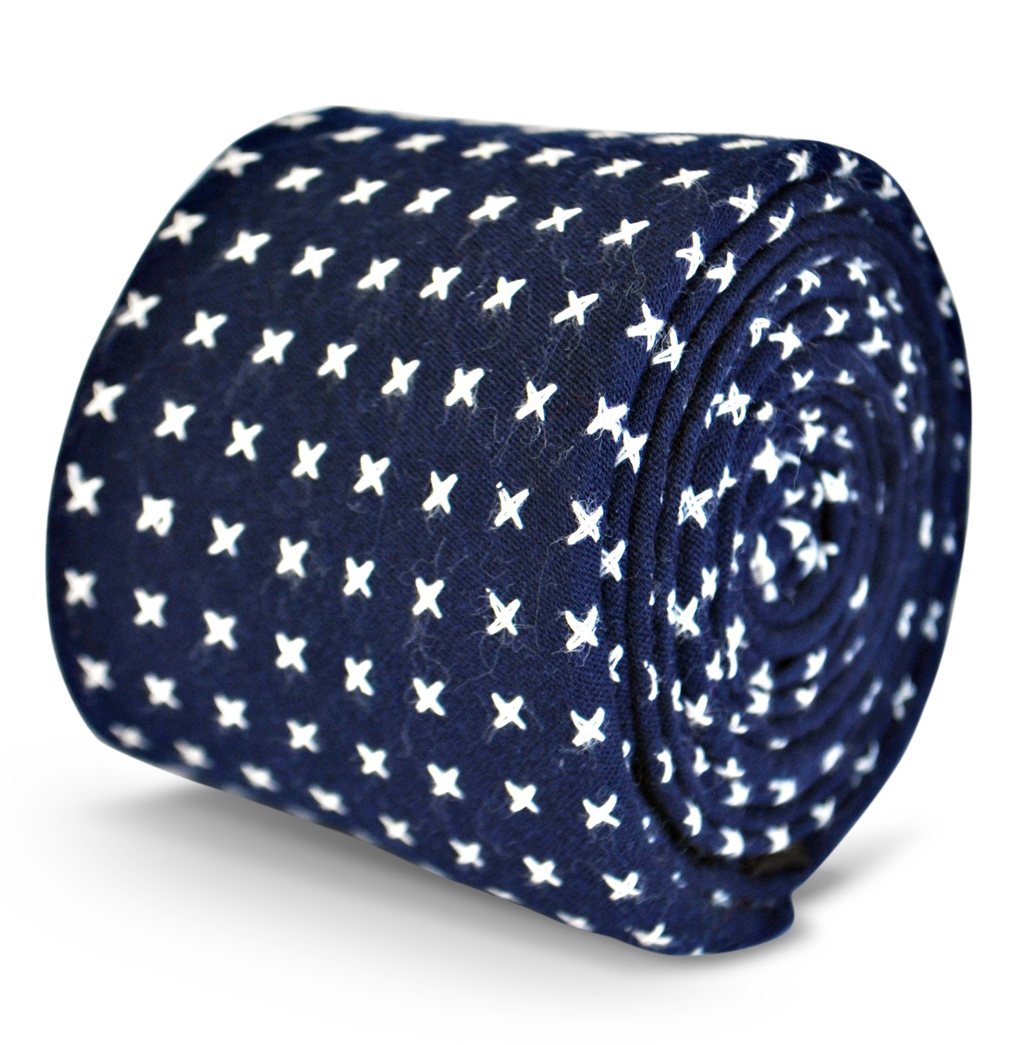 Frederick Thomas Men's Navy Blue Cotton Linen Tie In With Cross Pattern